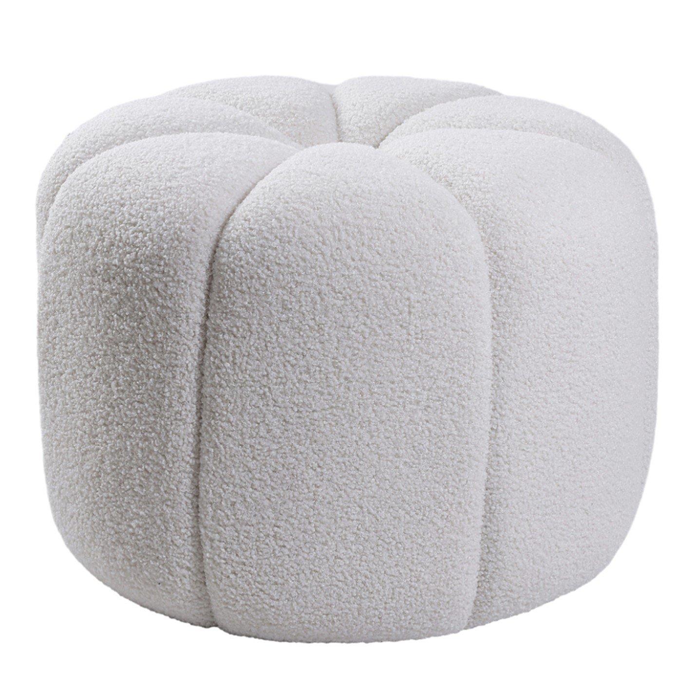 White - Kabinet UK - White Round Shape Teddy Fabric Footstool - 3