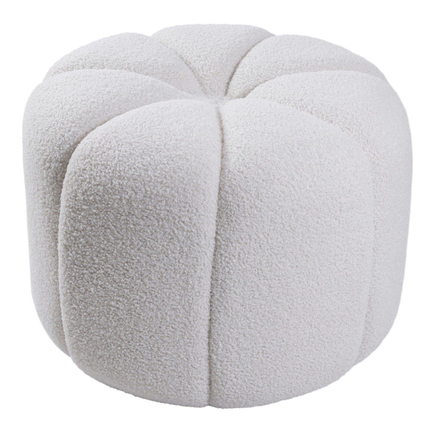 White - Kabinet UK - White Round Shape Teddy Fabric Footstool - 4