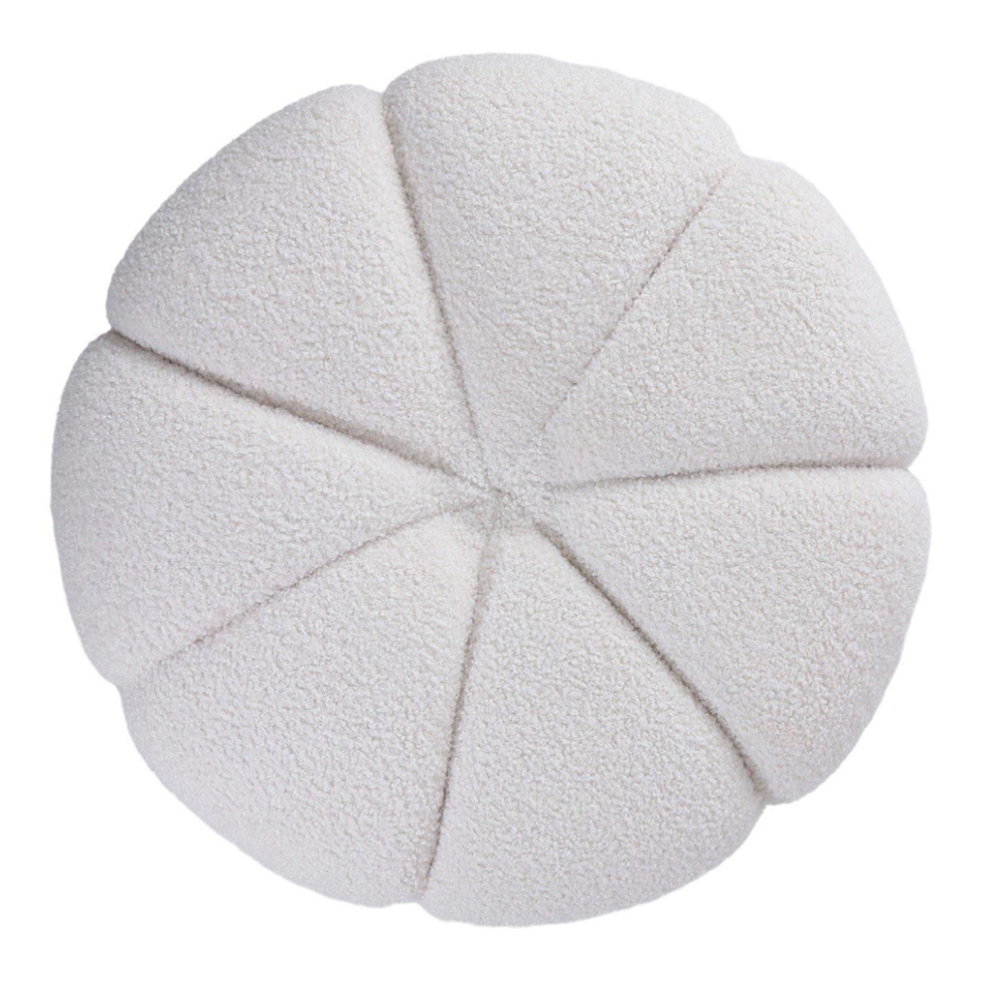 White - Kabinet UK - White Round Shape Teddy Fabric Footstool - 5