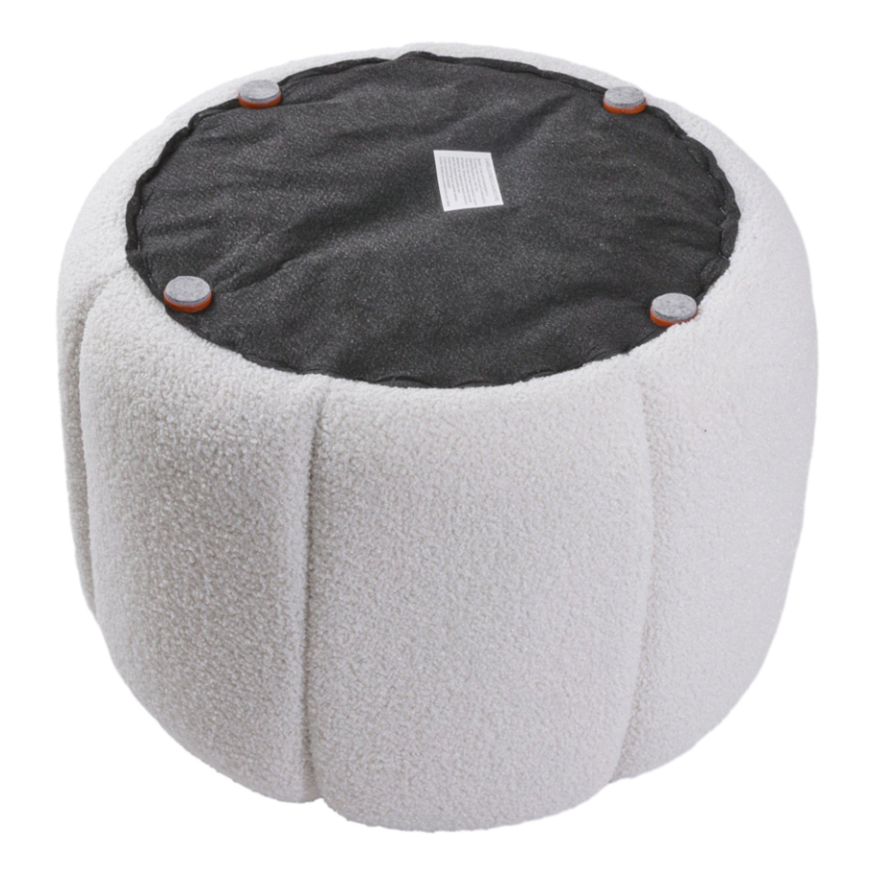 White - Kabinet UK - White Round Shape Teddy Fabric Footstool - 6