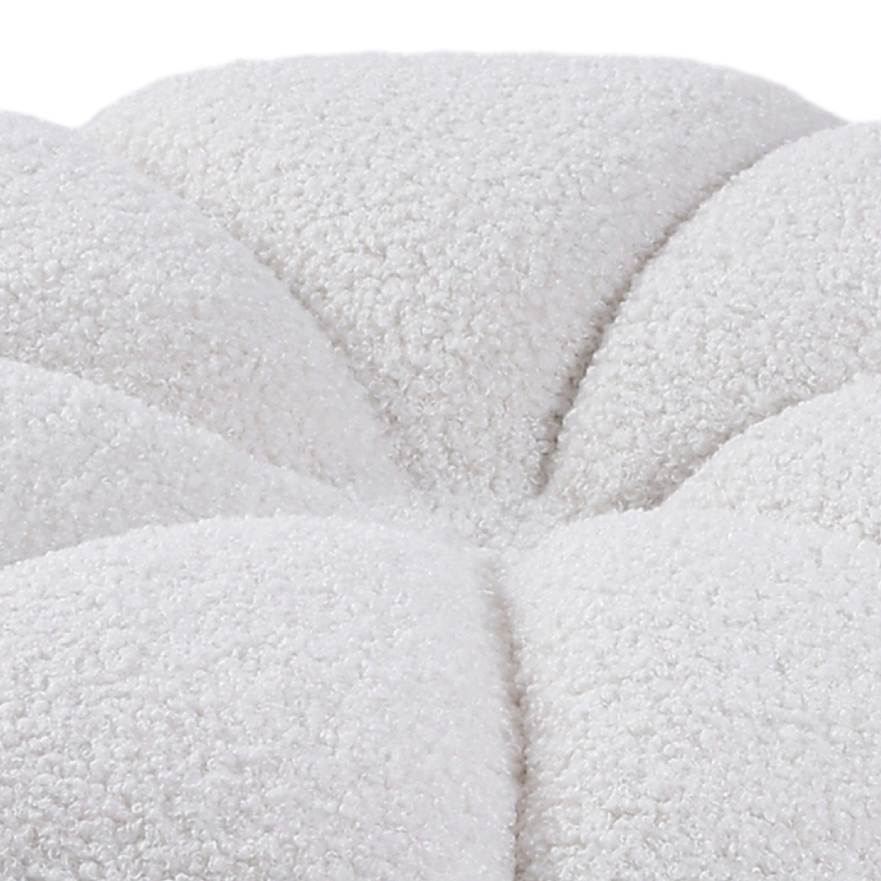 White - Kabinet UK - White Round Shape Teddy Fabric Footstool - 9