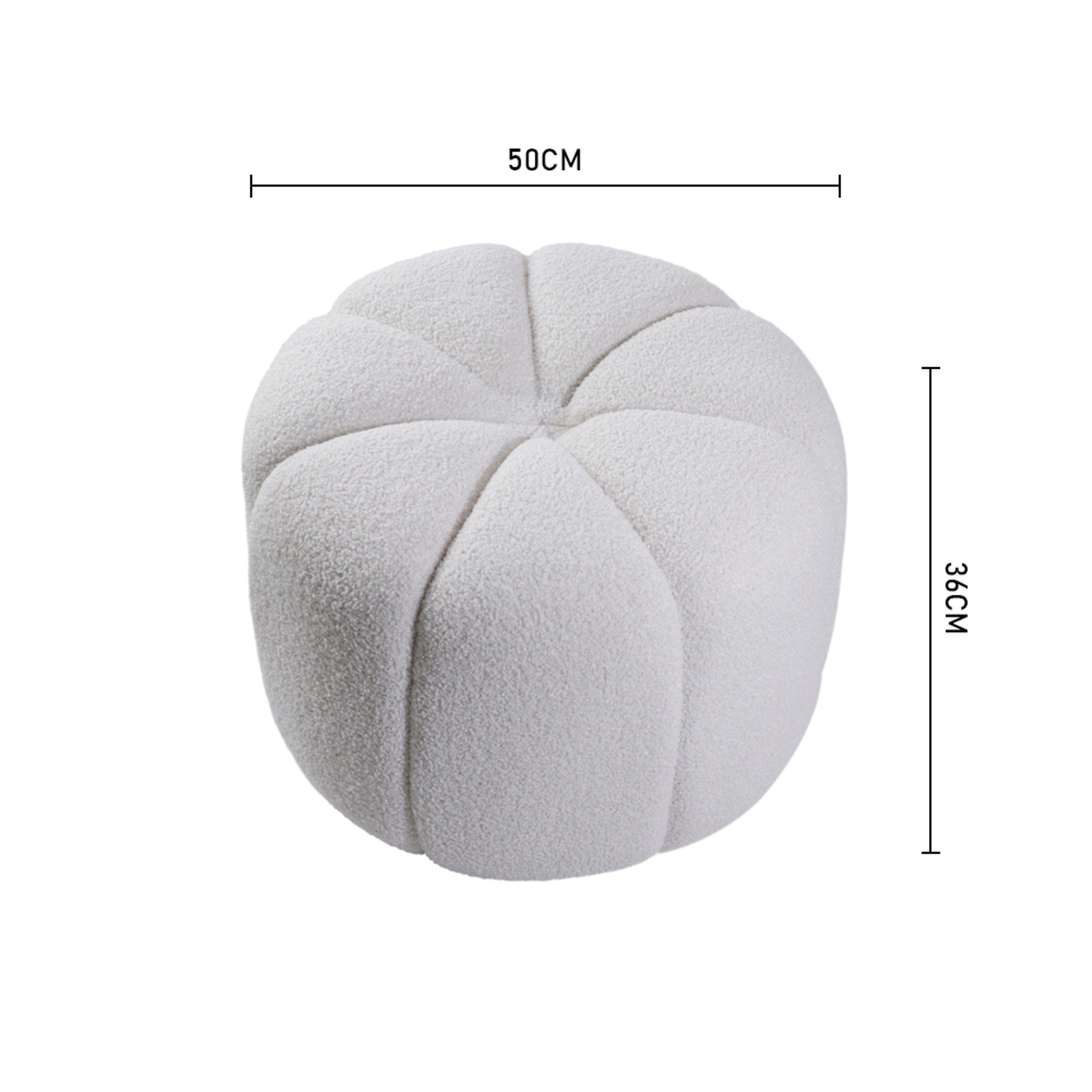 White - Kabinet UK - White Round Shape Teddy Fabric Footstool - 10