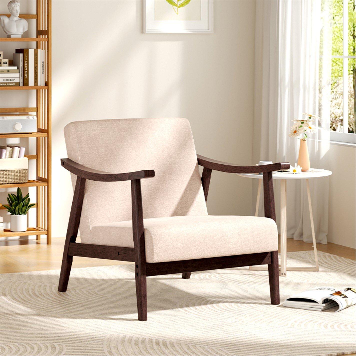 Beige - Kabinet UK - Beige Wooden Single Armchair Accent Chair Fabric - 1