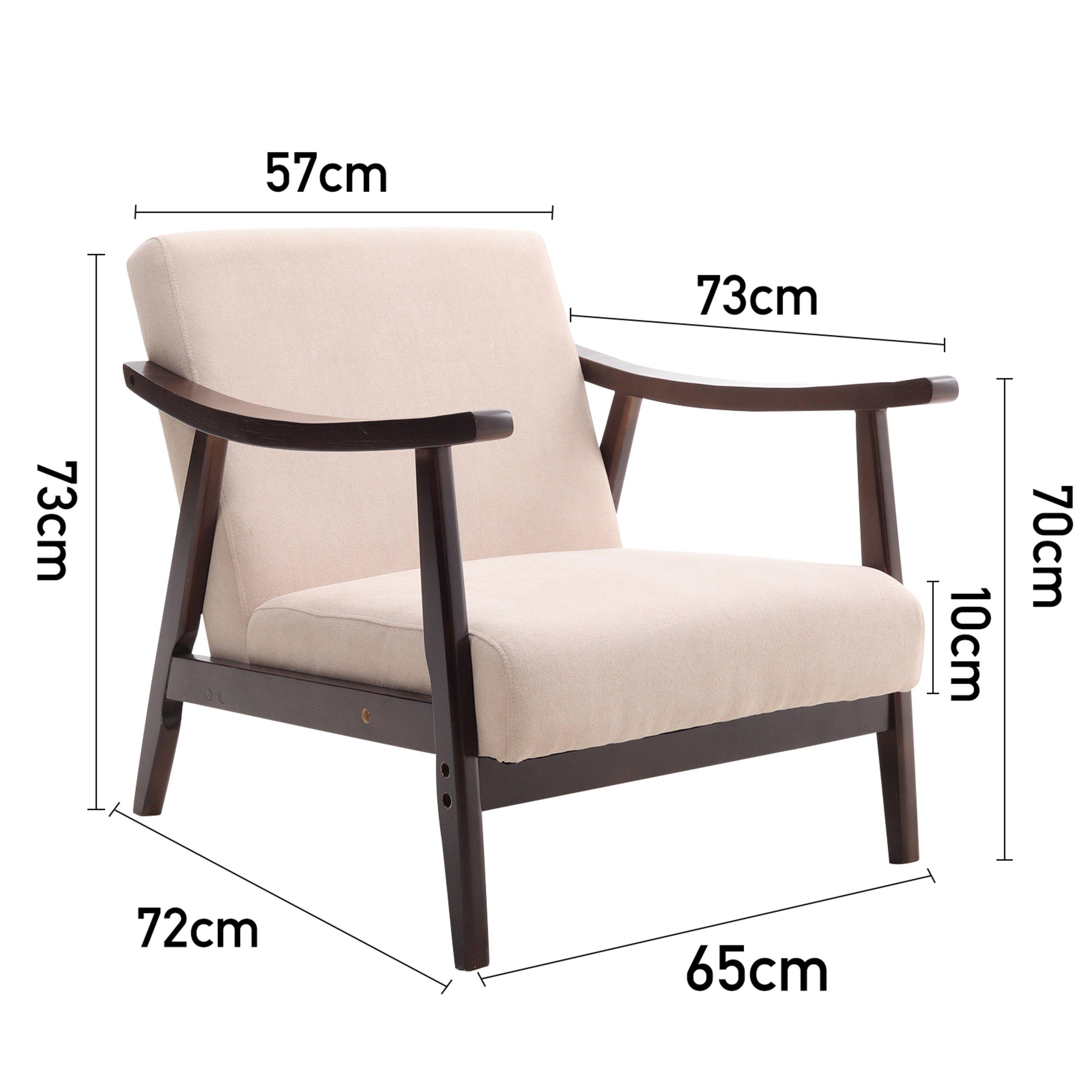 Beige - Kabinet UK - Beige Wooden Single Armchair Accent Chair Fabric - 12