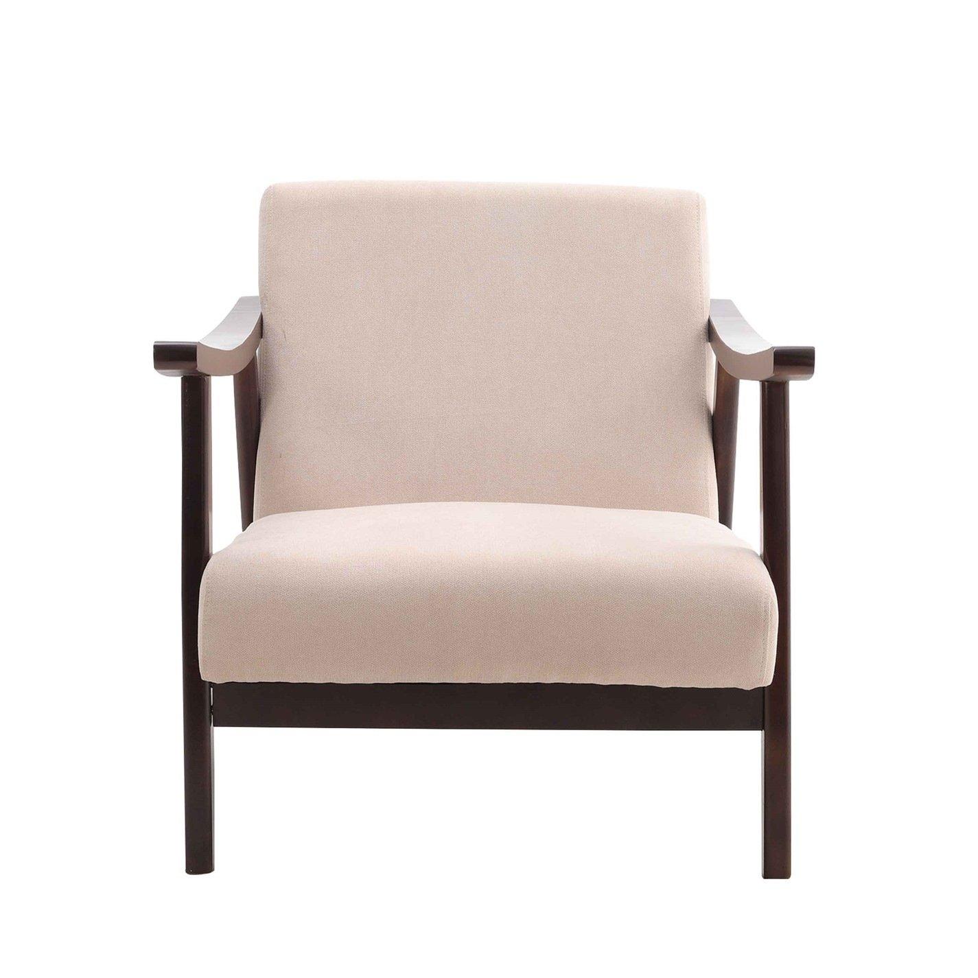 Beige - Kabinet UK - Beige Wooden Single Armchair Accent Chair Fabric - 3