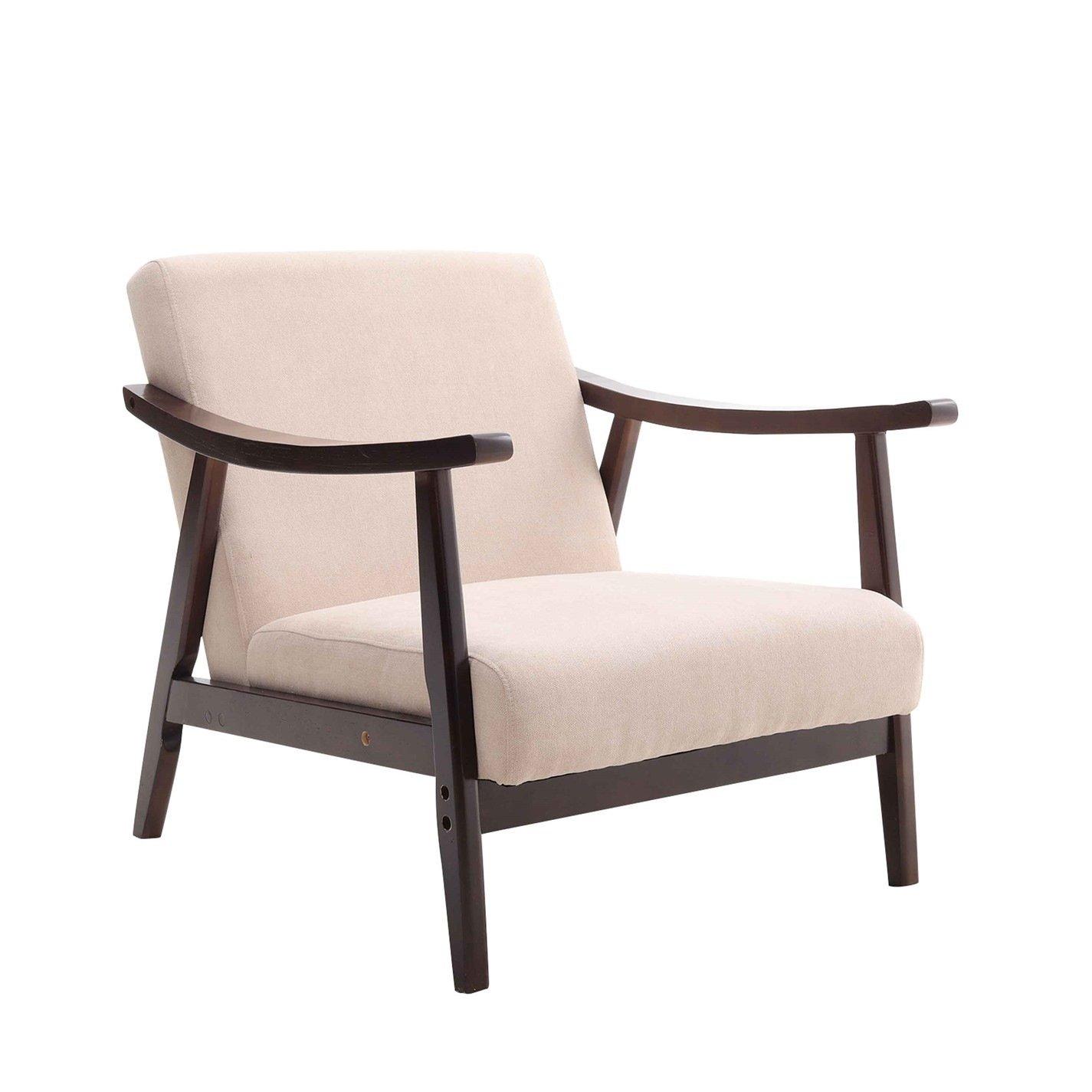 Beige - Kabinet UK - Beige Wooden Single Armchair Accent Chair Fabric - 4