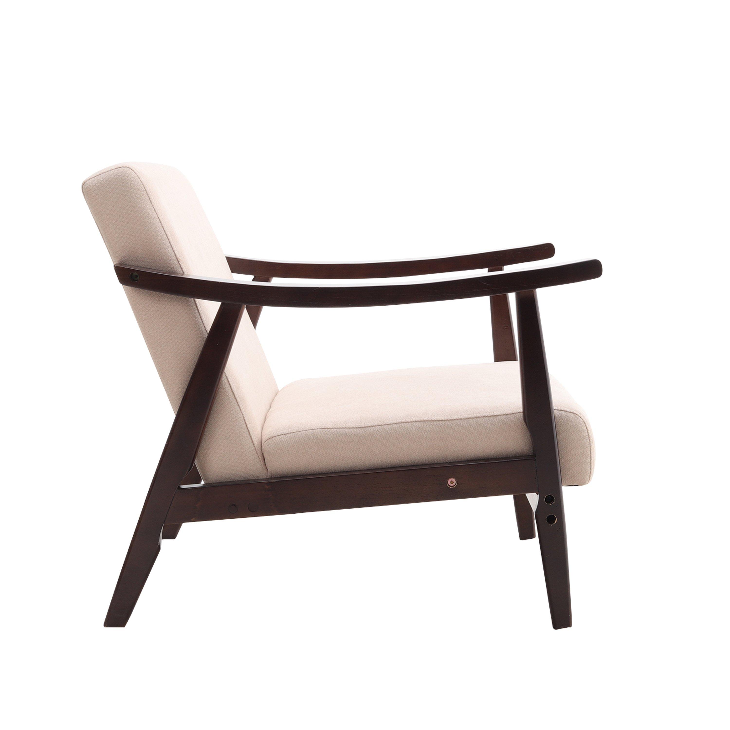 Beige - Kabinet UK - Beige Wooden Single Armchair Accent Chair Fabric - 5