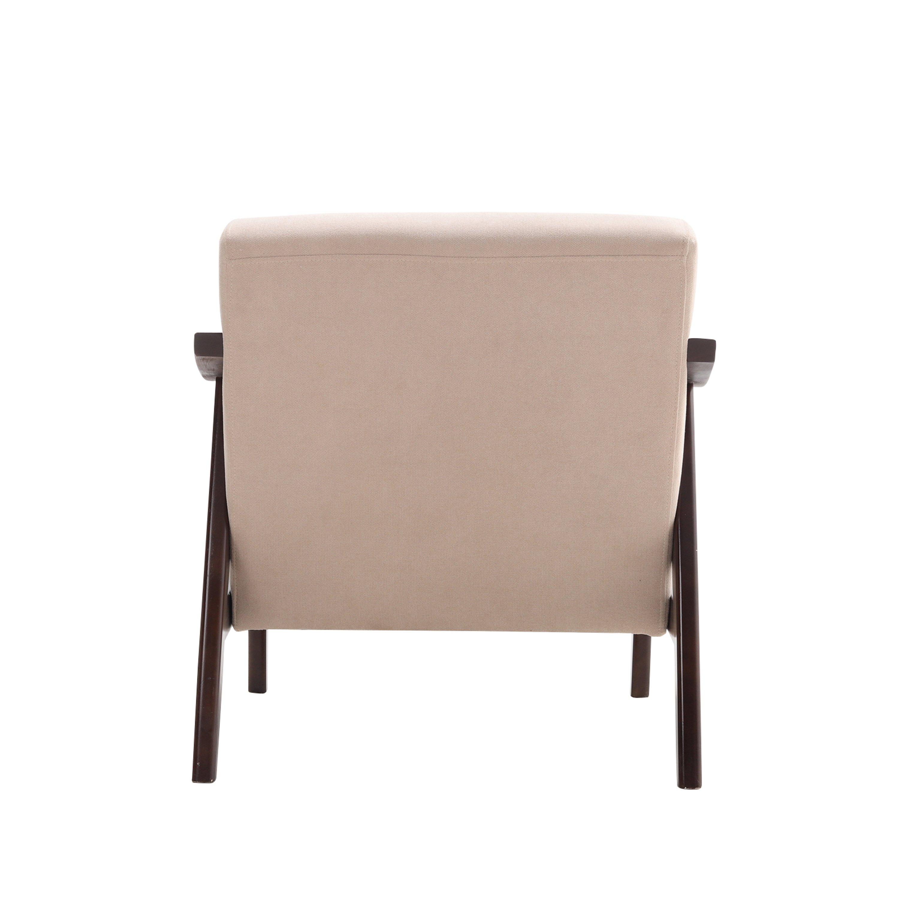 Beige - Kabinet UK - Beige Wooden Single Armchair Accent Chair Fabric - 6