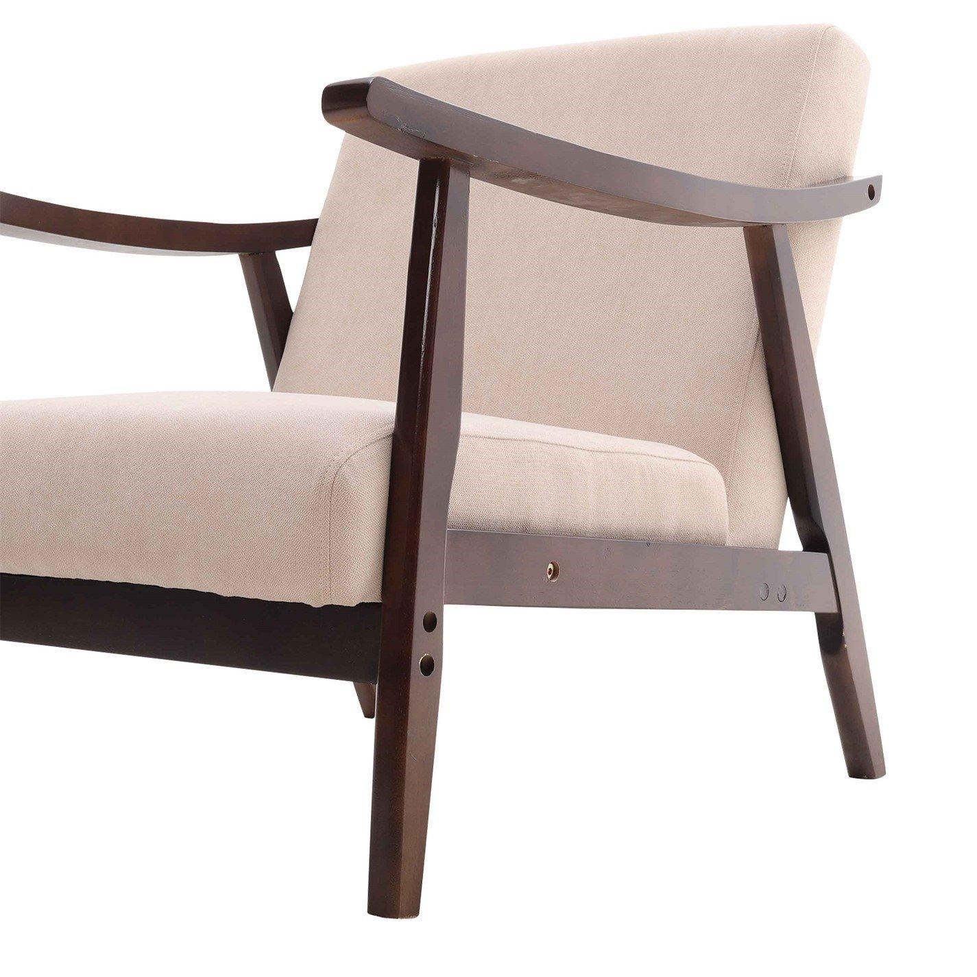 Beige - Kabinet UK - Beige Wooden Single Armchair Accent Chair Fabric - 7