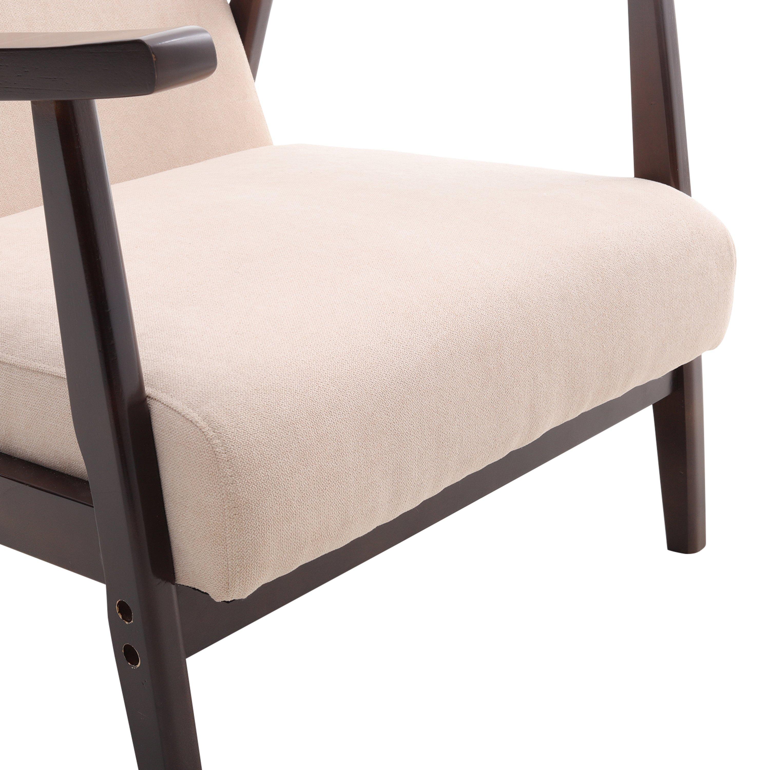 Beige - Kabinet UK - Beige Wooden Single Armchair Accent Chair Fabric - 8