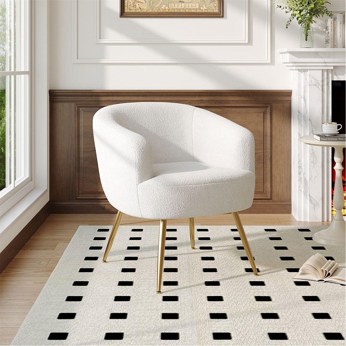 White - Kabinet UK - White Teddy Fabric Armchair with Metal Legs - 2