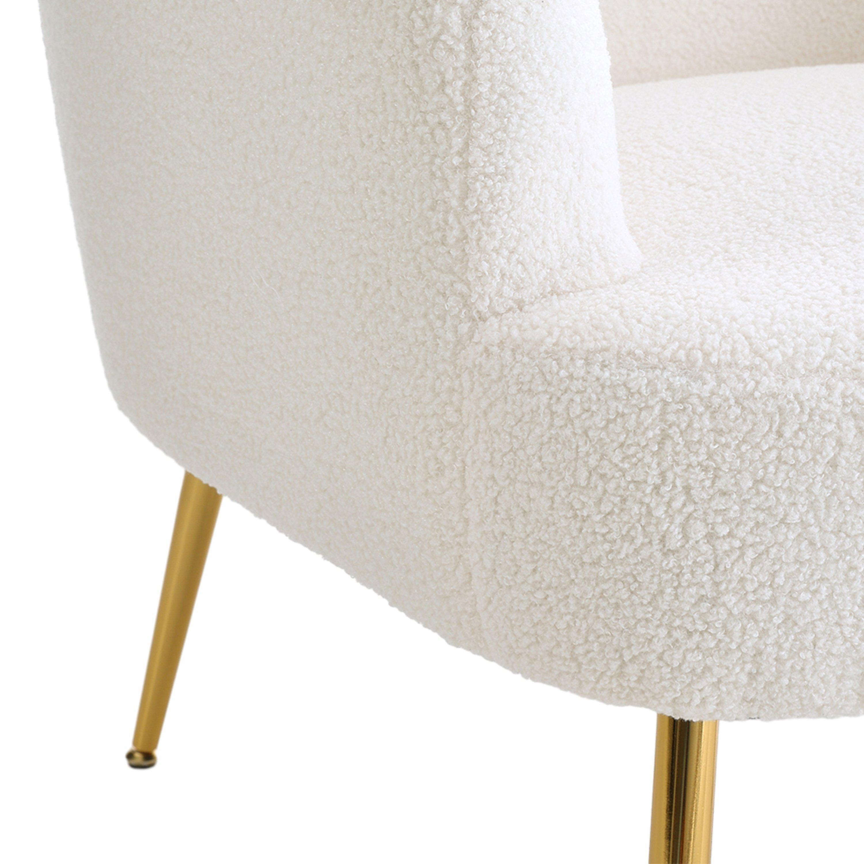 White - Kabinet UK - White Teddy Fabric Armchair with Metal Legs - 11