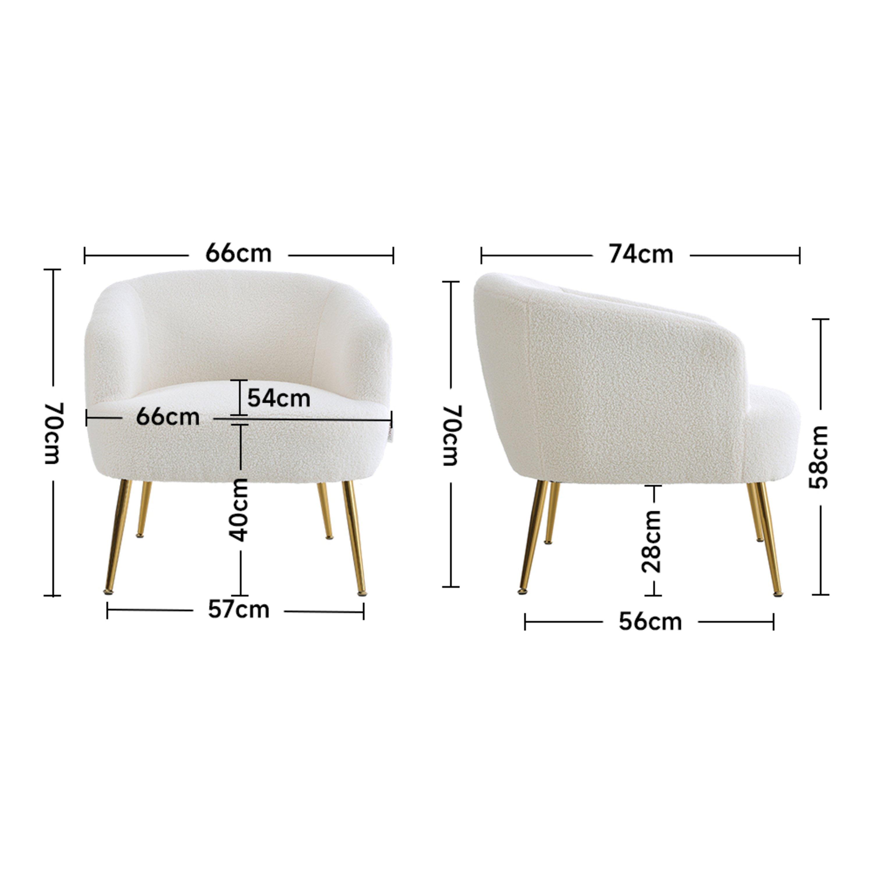 White - Kabinet UK - White Teddy Fabric Armchair with Metal Legs - 12