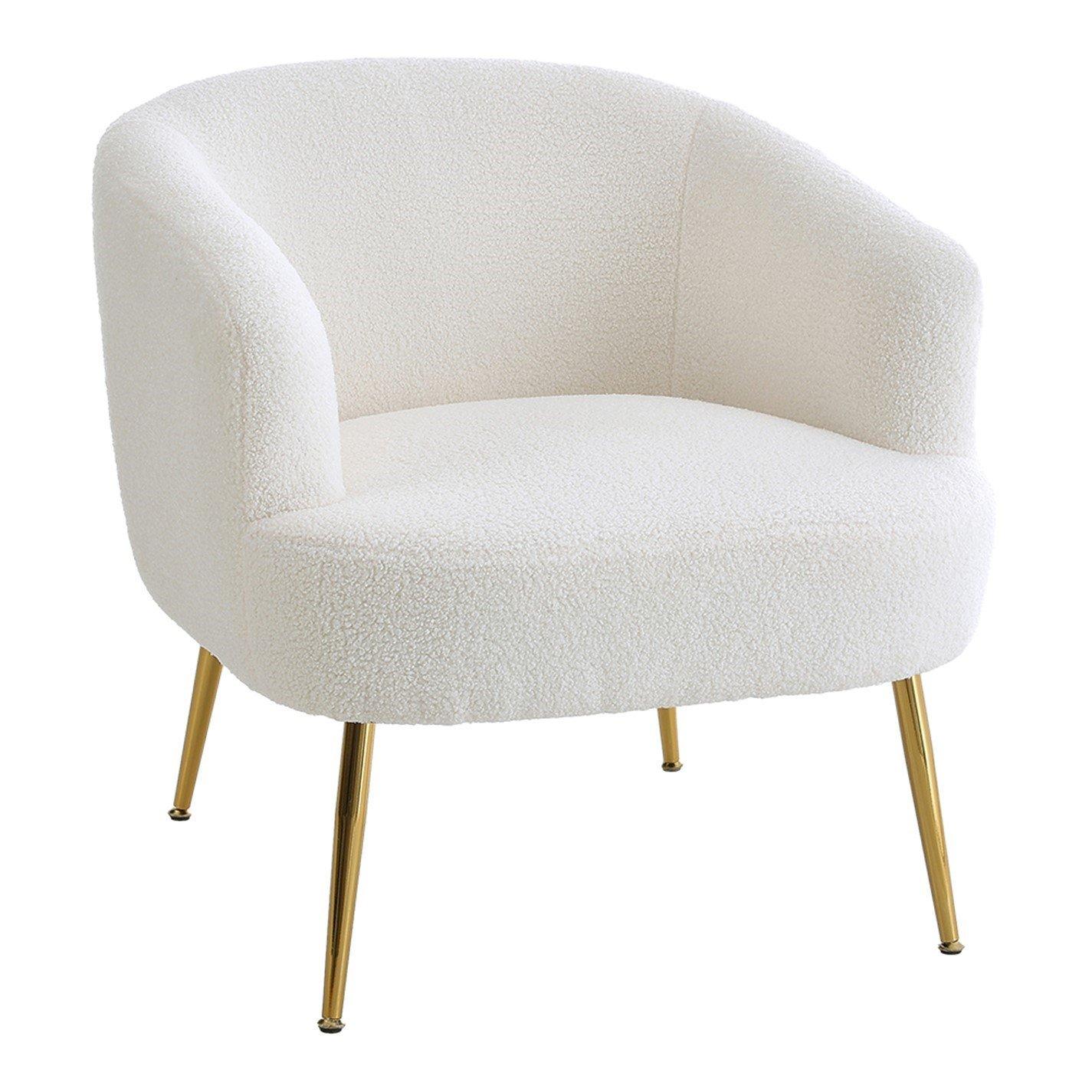White - Kabinet UK - White Teddy Fabric Armchair with Metal Legs - 3