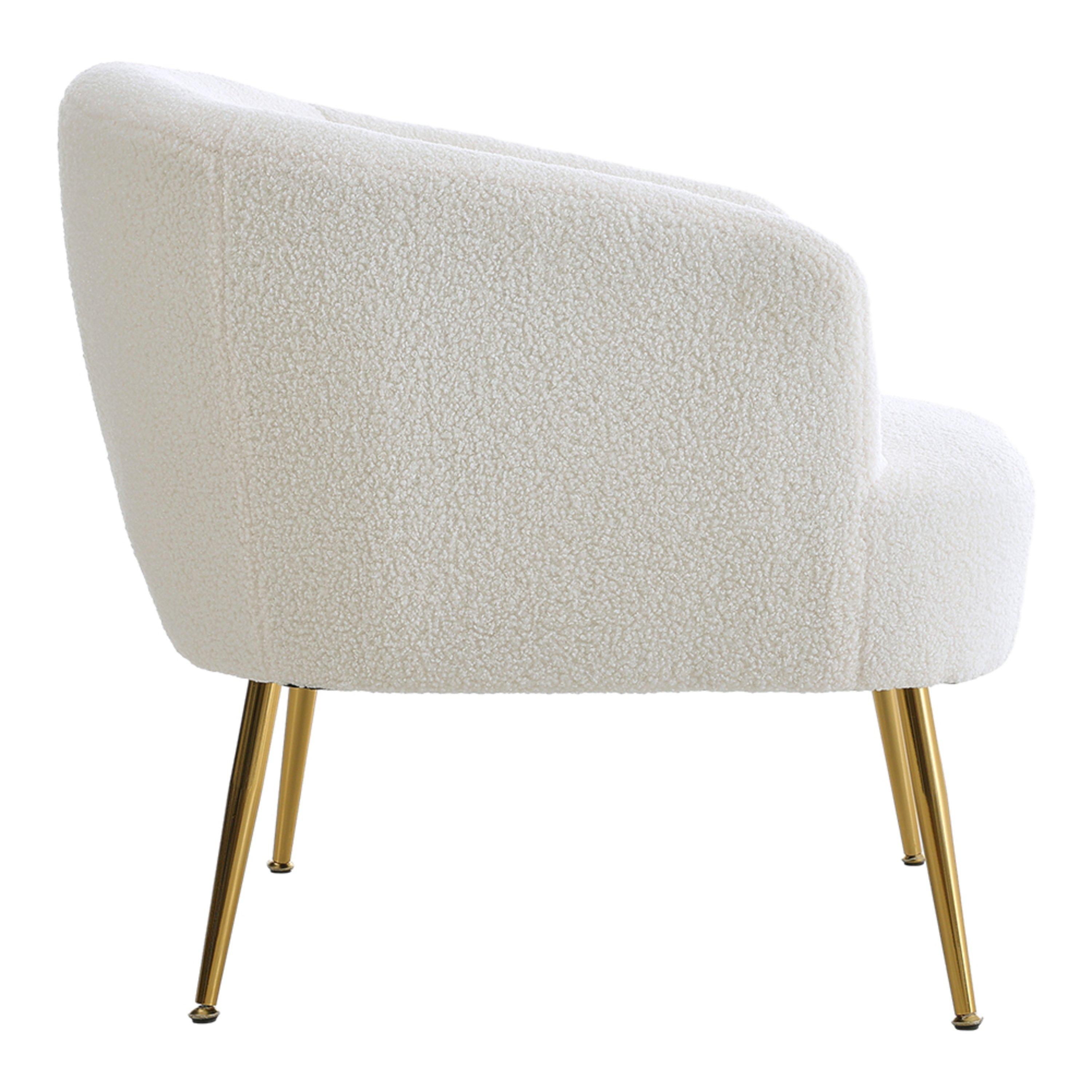 White - Kabinet UK - White Teddy Fabric Armchair with Metal Legs - 5