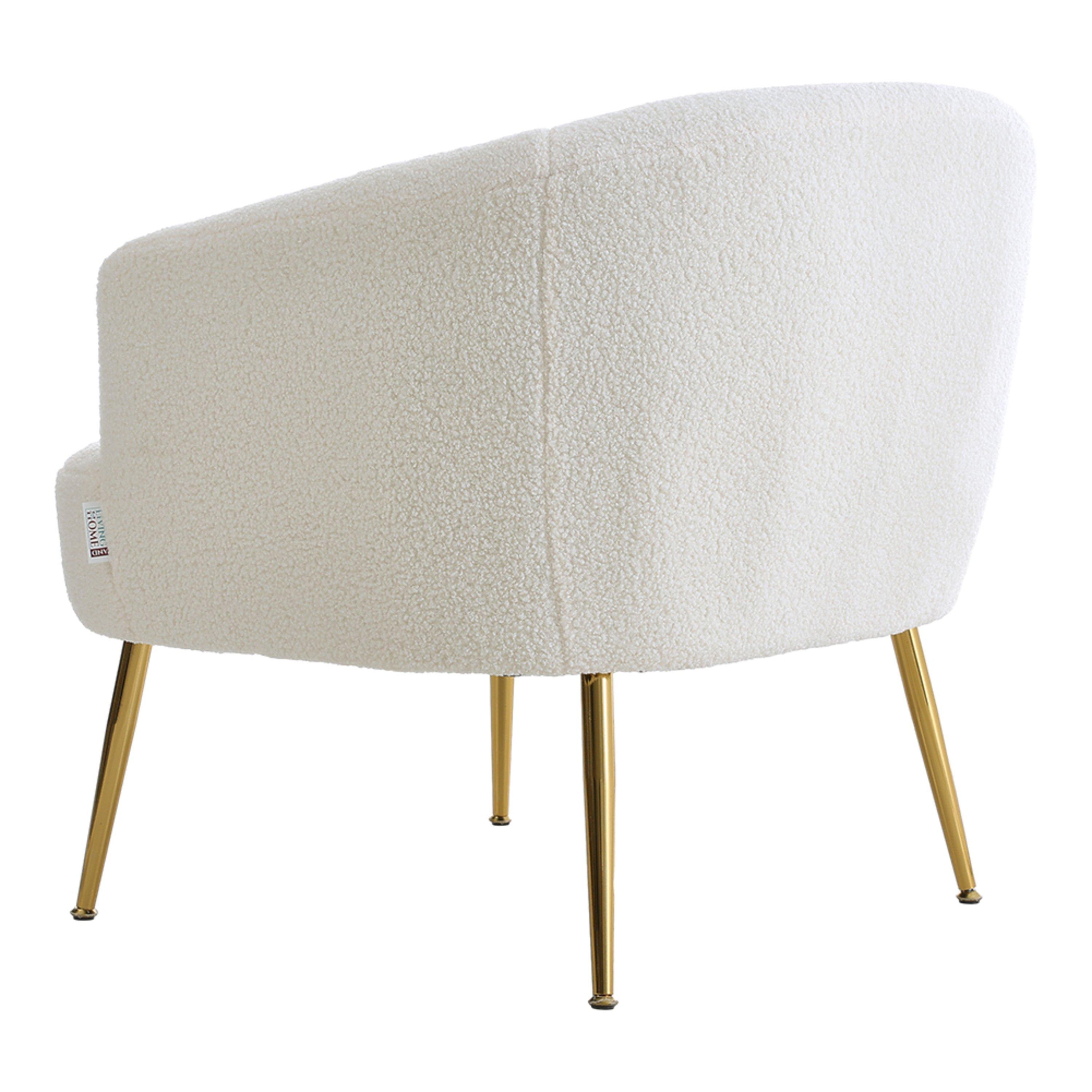 White - Kabinet UK - White Teddy Fabric Armchair with Metal Legs - 6