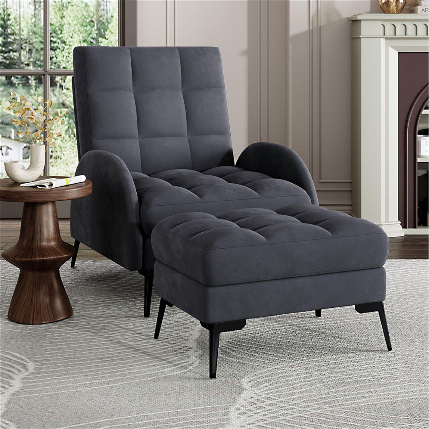 Grey - Kabinet UK - Armchair and Ottoman Set with Footstool Grey - 1
