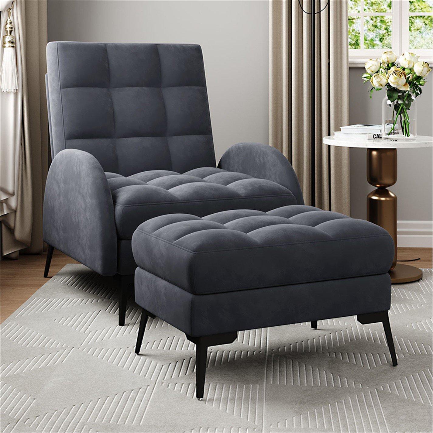 Grey - Kabinet UK - Armchair and Ottoman Set with Footstool Grey - 2
