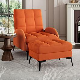 Cottonfy UK Orange Recliner Armchair with Ottoman Footstool