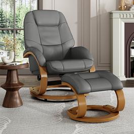 Cottonfy UK Grey PU Leather Reclining Chair with Footstool