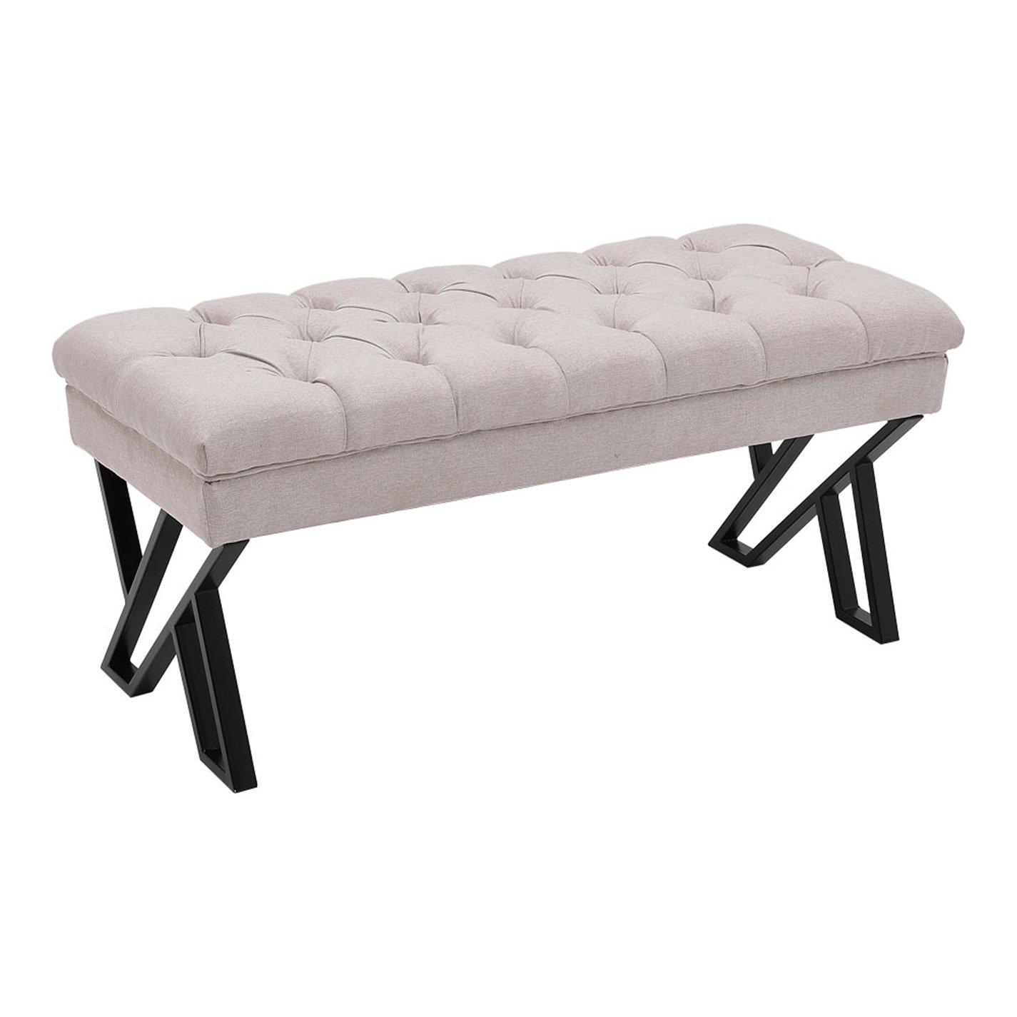 Beige - Kabinet UK - Beige Mid Century Metal Upholstered Bench - 3