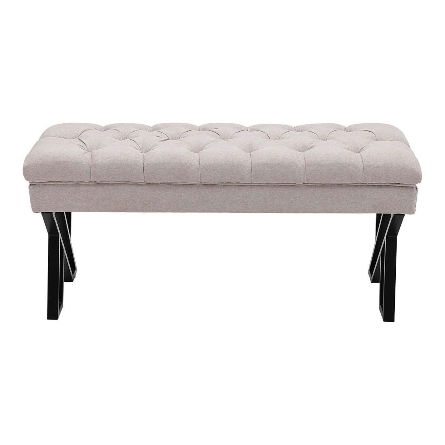 Beige - Kabinet UK - Beige Mid Century Metal Upholstered Bench - 4
