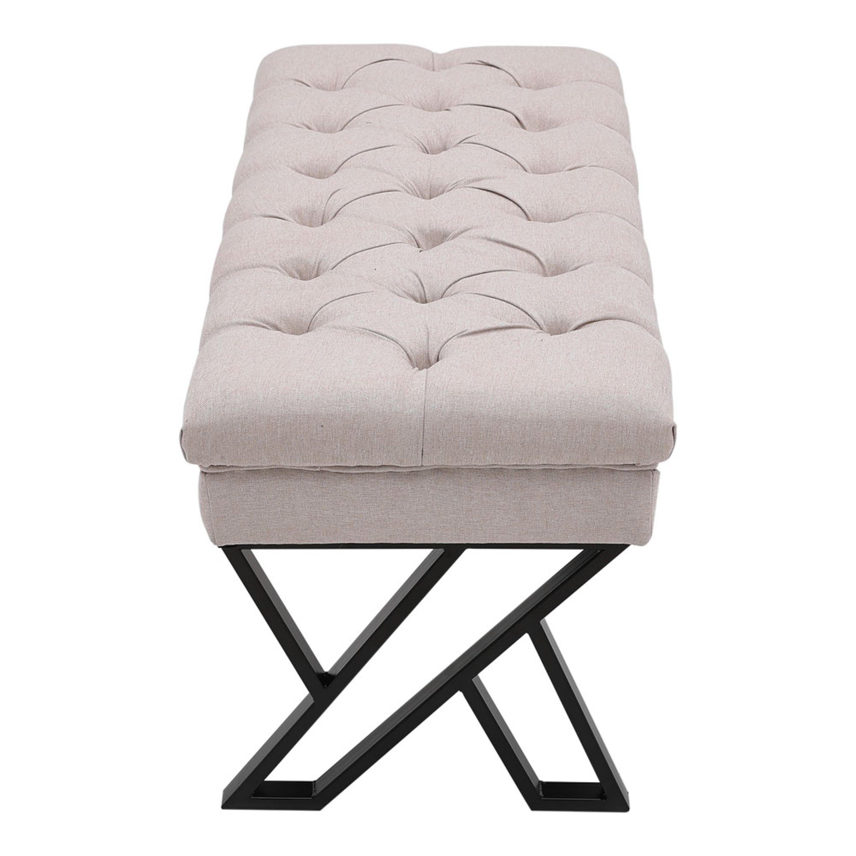 Beige - Kabinet UK - Beige Mid Century Metal Upholstered Bench - 5