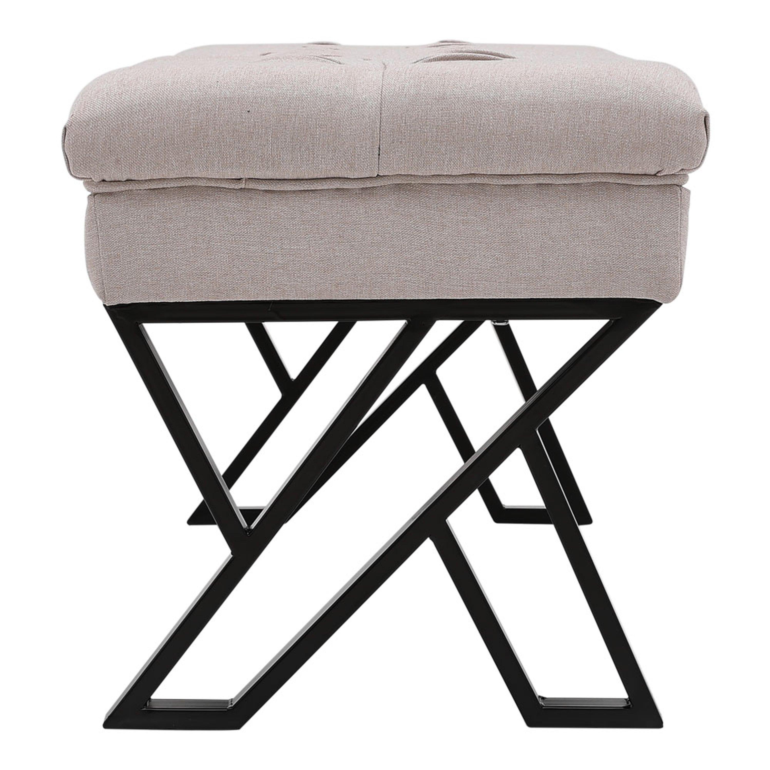 Beige - Kabinet UK - Beige Mid Century Metal Upholstered Bench - 6