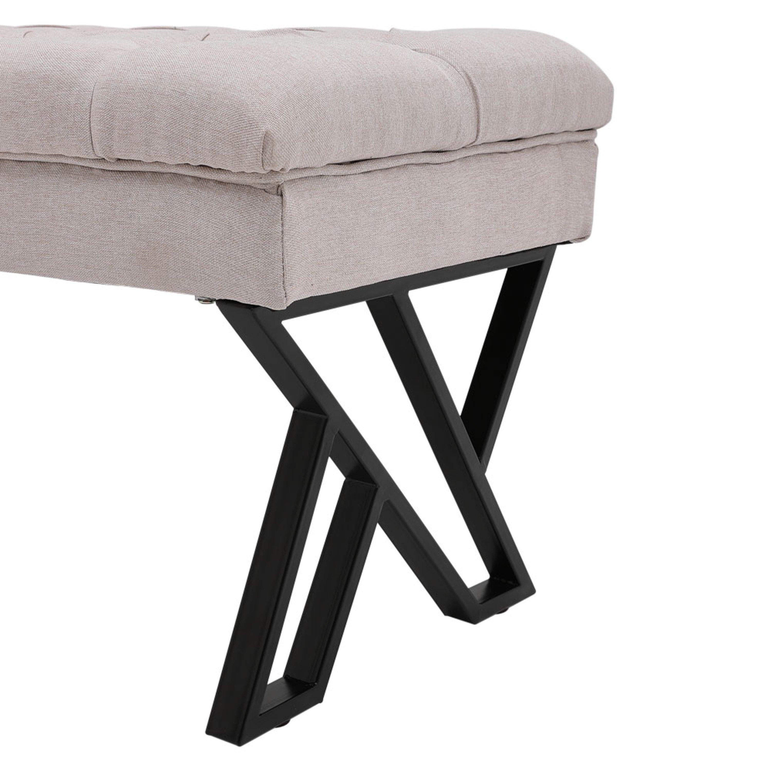 Beige - Kabinet UK - Beige Mid Century Metal Upholstered Bench - 9