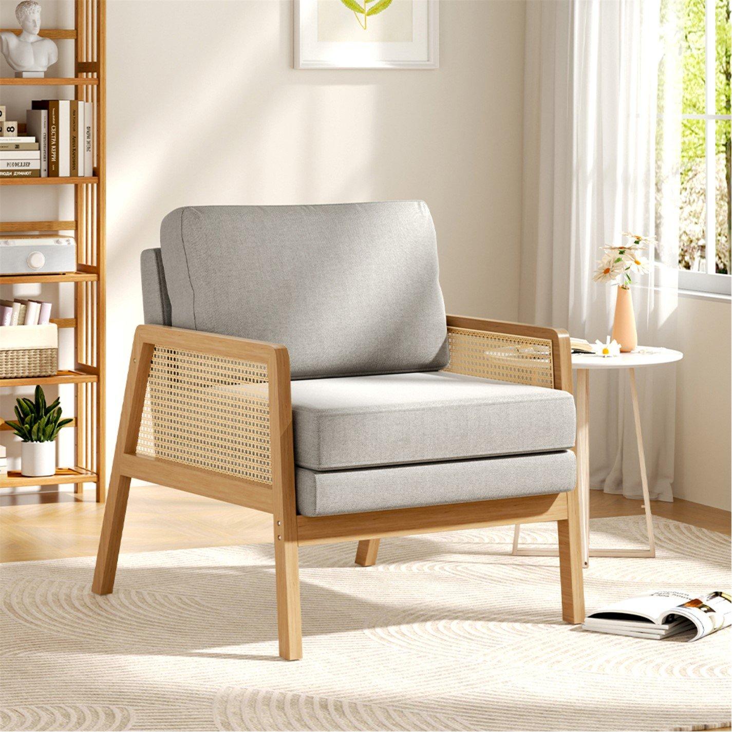 Light Grey - Kabinet UK - Light Grey Modern Cushioned Wood Armchair - 1