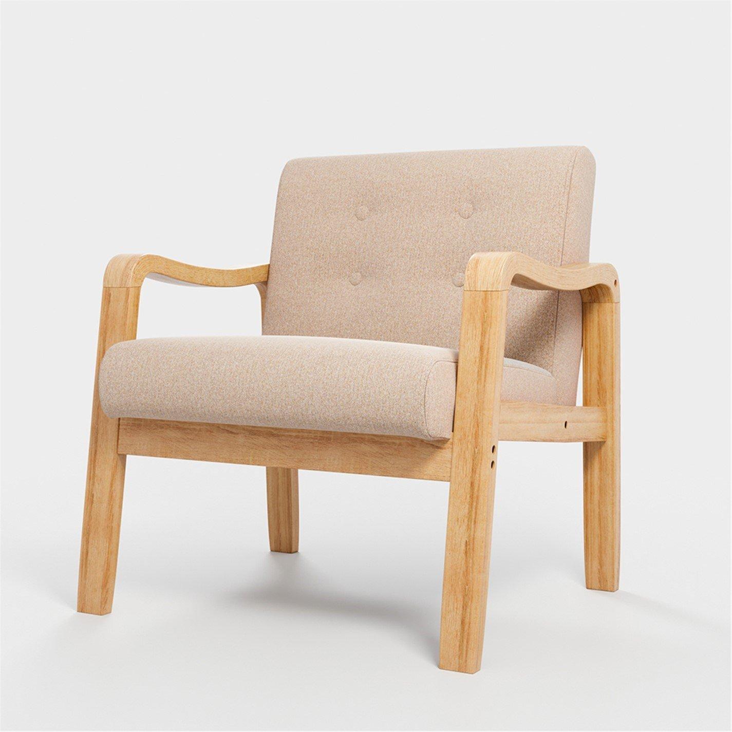 Beige - Kabinet UK - Beige Modern Wood Frame Upholstered Armchair - 5