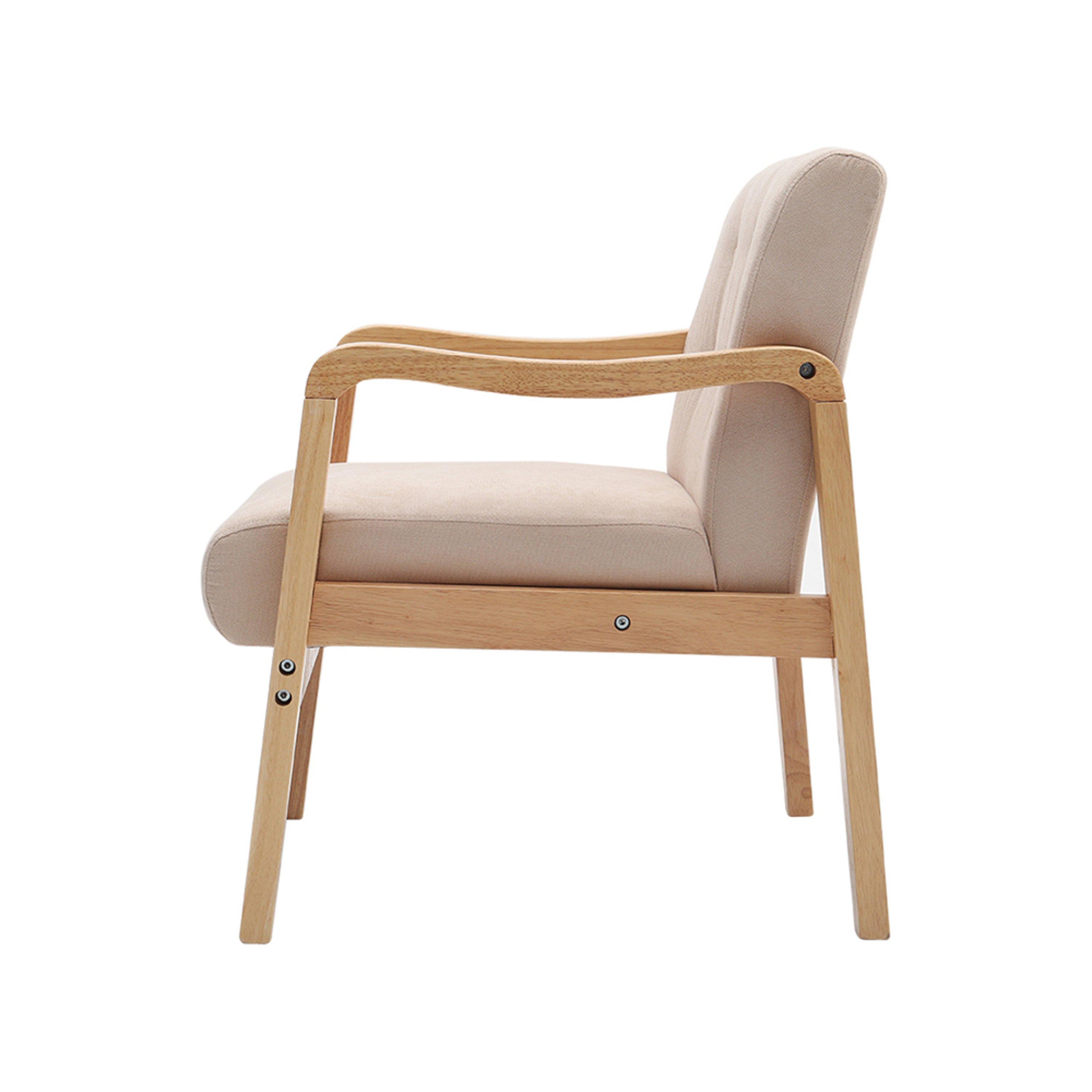 Beige - Kabinet UK - Beige Modern Wood Frame Upholstered Armchair - 6