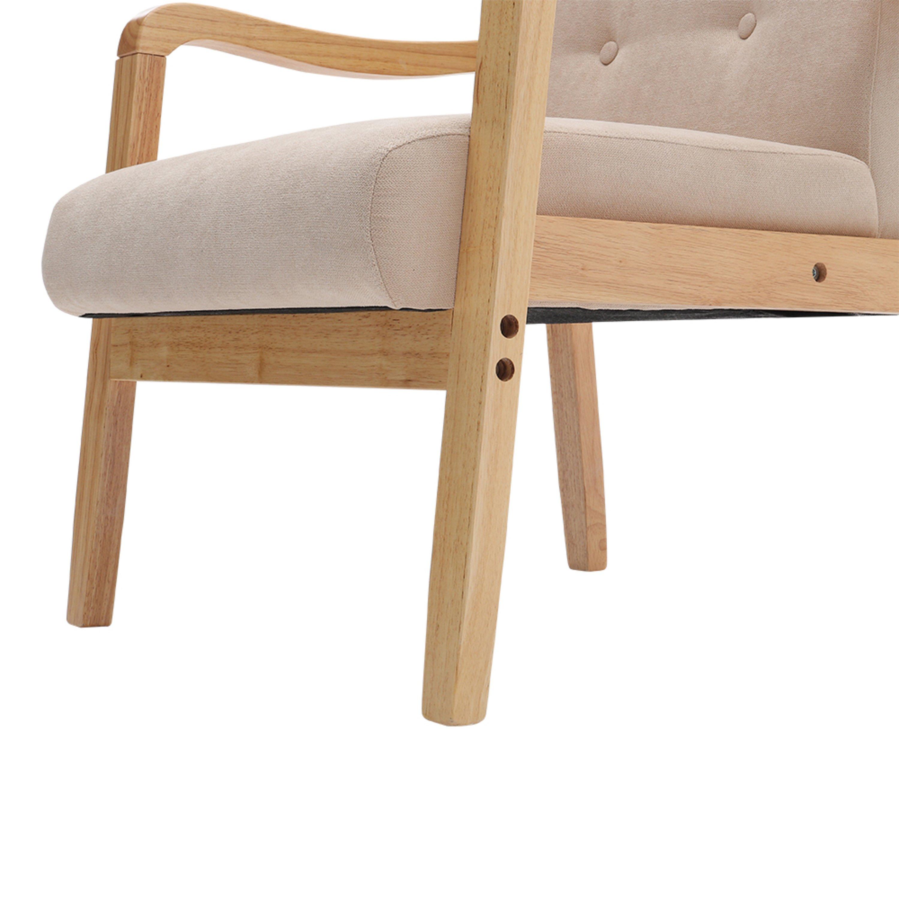 Beige - Kabinet UK - Beige Modern Wood Frame Upholstered Armchair - 9
