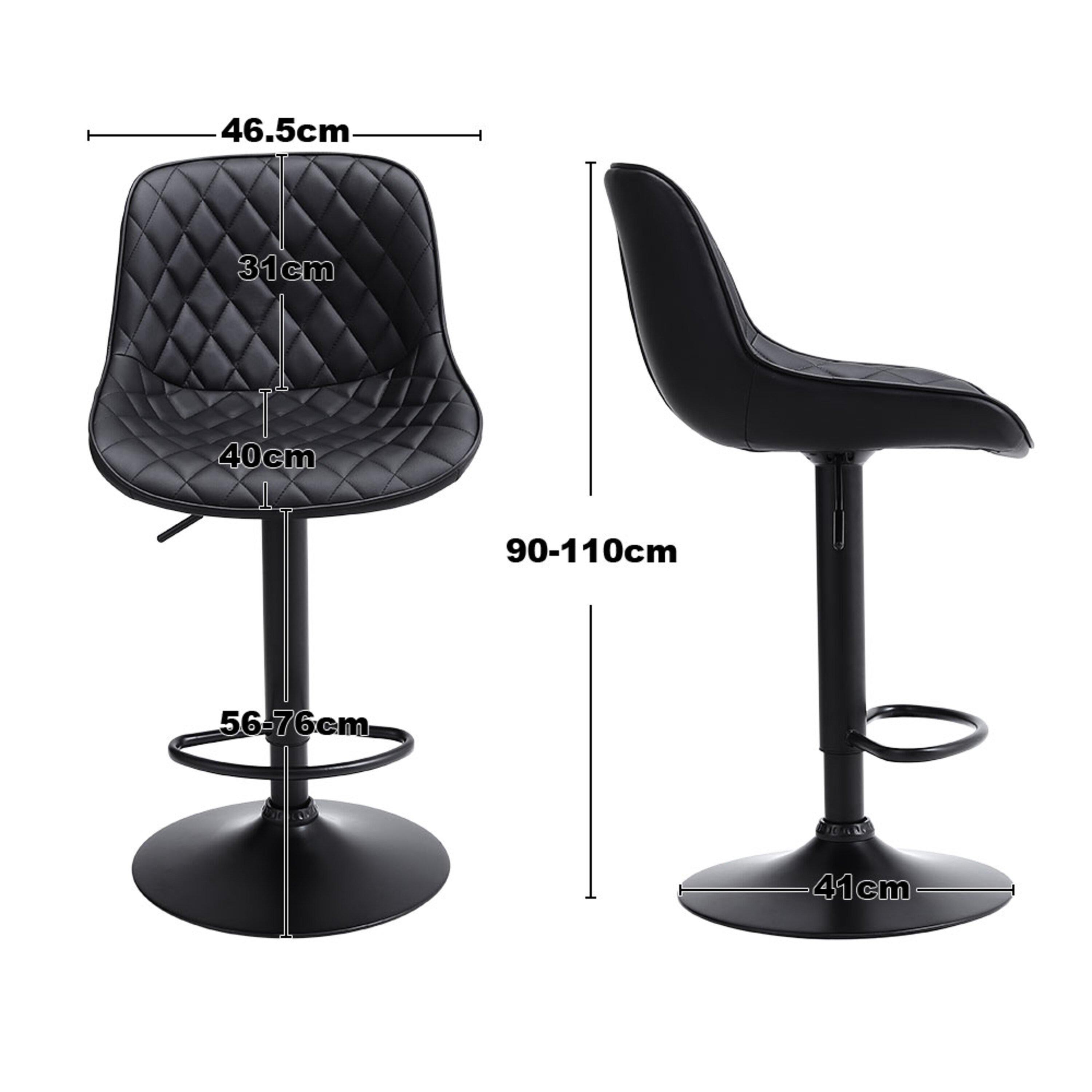 Black - Kabinet UK - 2 Pcs Faux Leather Height Adjustable Bar Stool - 12