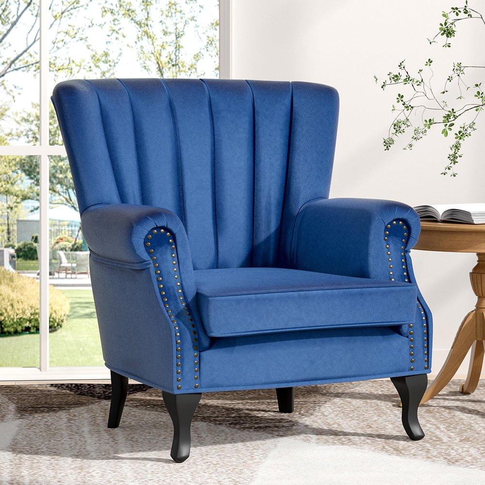 Blue - Kabinet UK - Blue Vintage Old-fashion Velvet Wing Back Armchair - 1