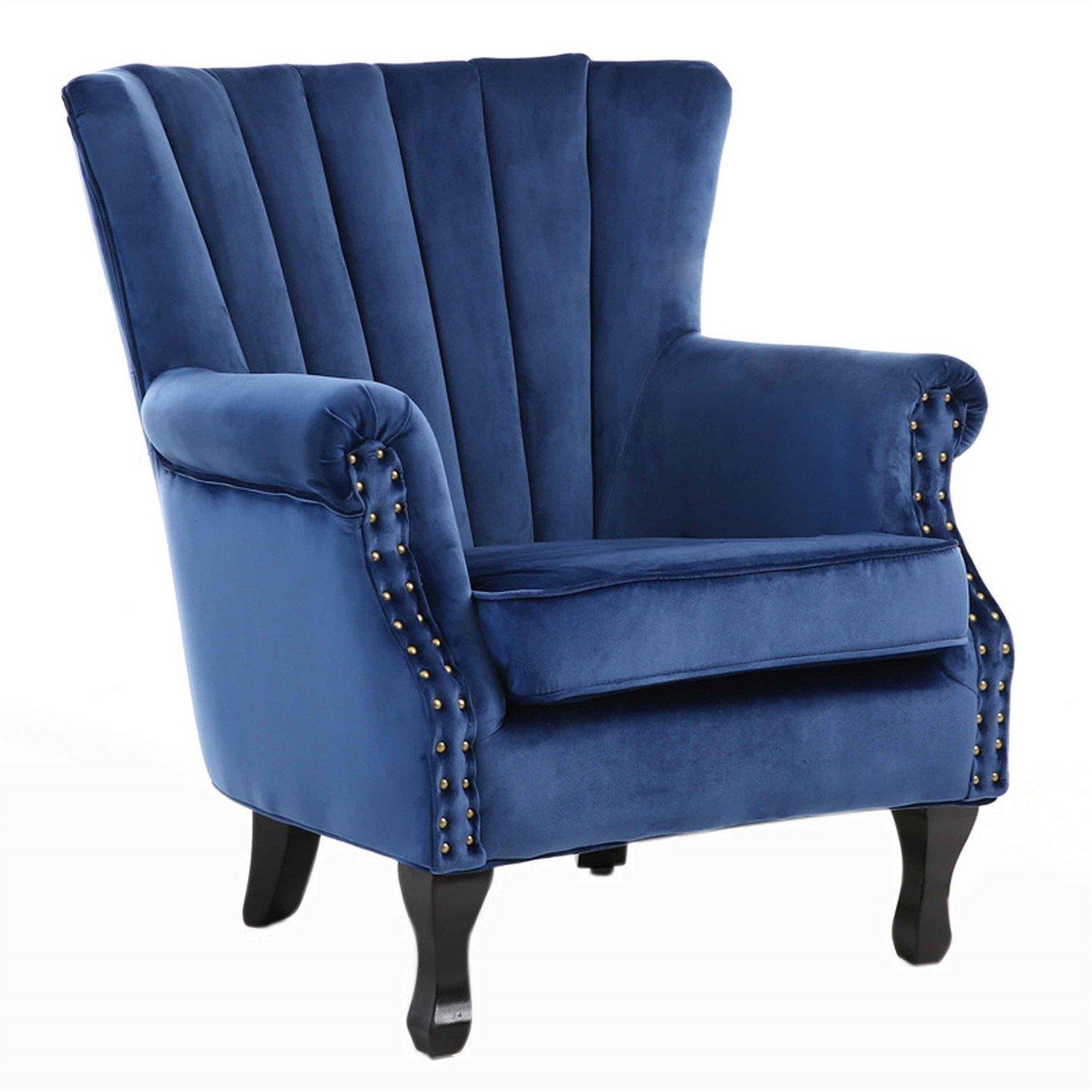 Blue - Kabinet UK - Blue Vintage Old-fashion Velvet Wing Back Armchair - 2