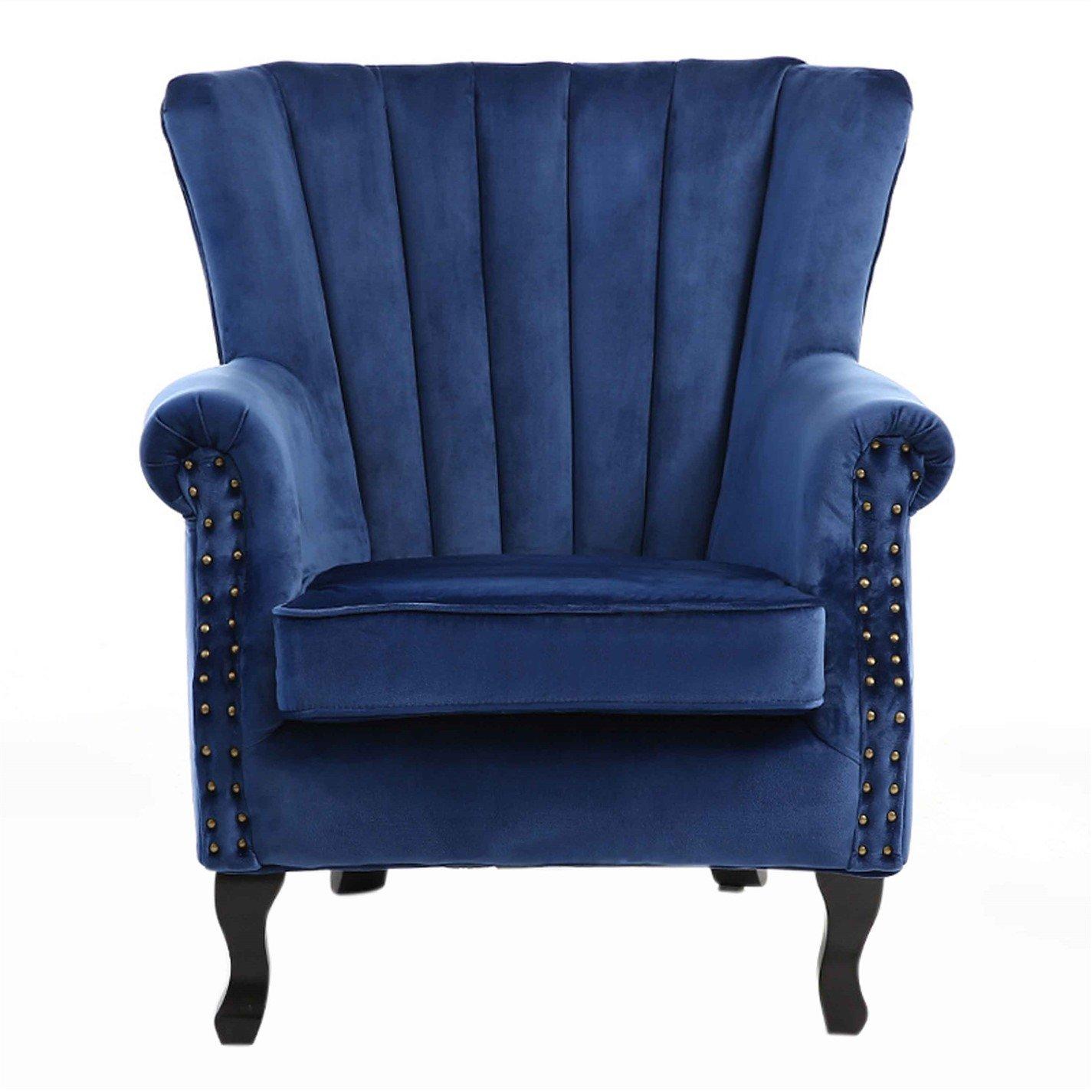 Blue - Kabinet UK - Blue Vintage Old-fashion Velvet Wing Back Armchair - 4