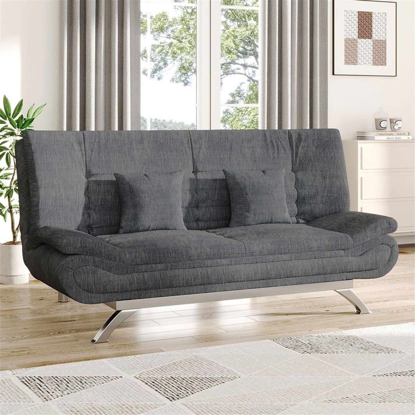 Grey - Kabinet UK - 2-Seat Convertible Sofa Bed with Pillows Grey - 1