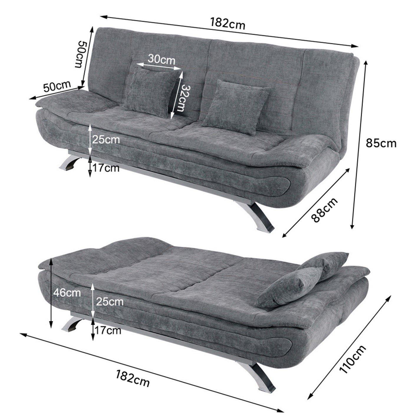 Grey - Kabinet UK - 2-Seat Convertible Sofa Bed with Pillows Grey - 11