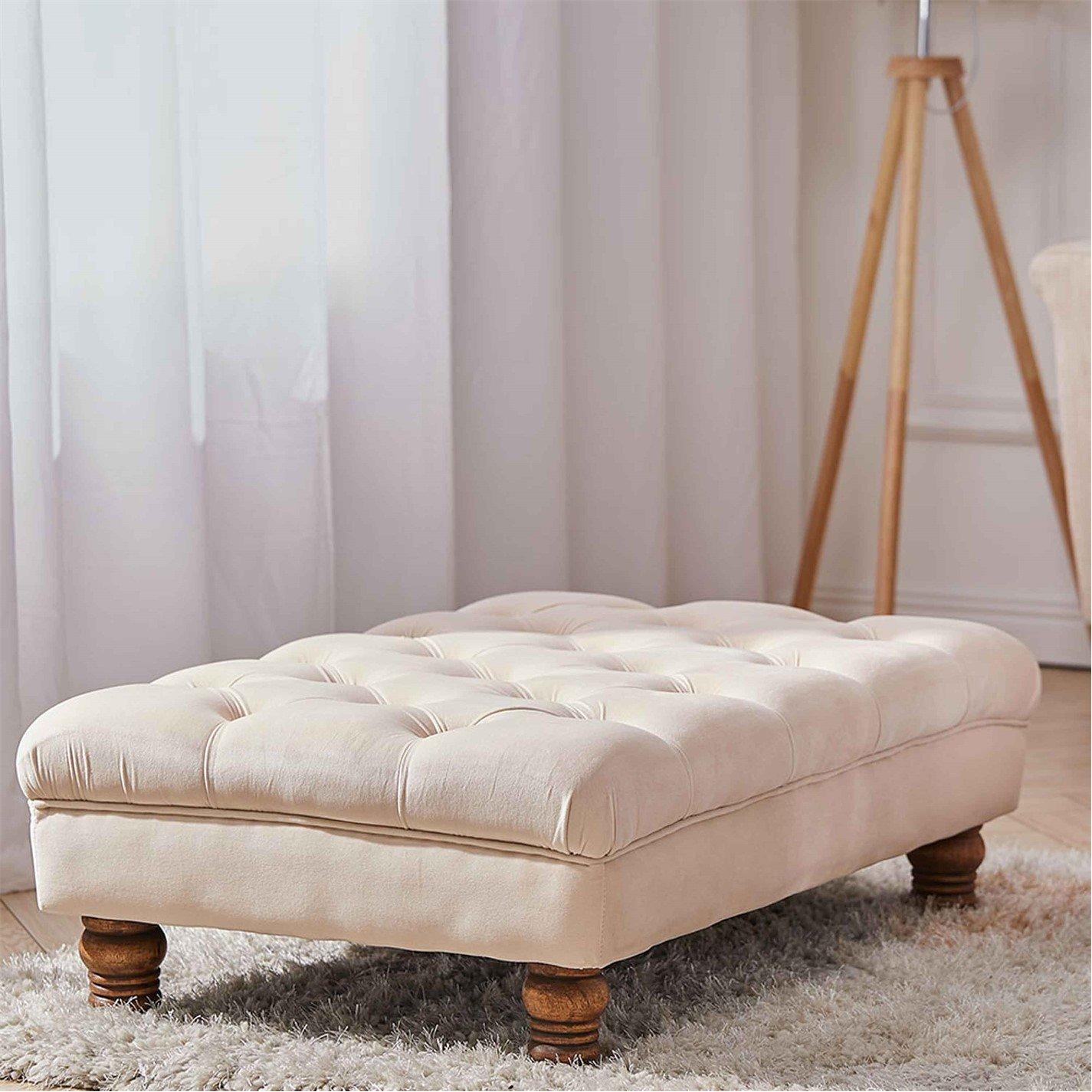 Beige - Kabinet UK - Velvet Rectangular Ottoman Footstoo Beige - 2