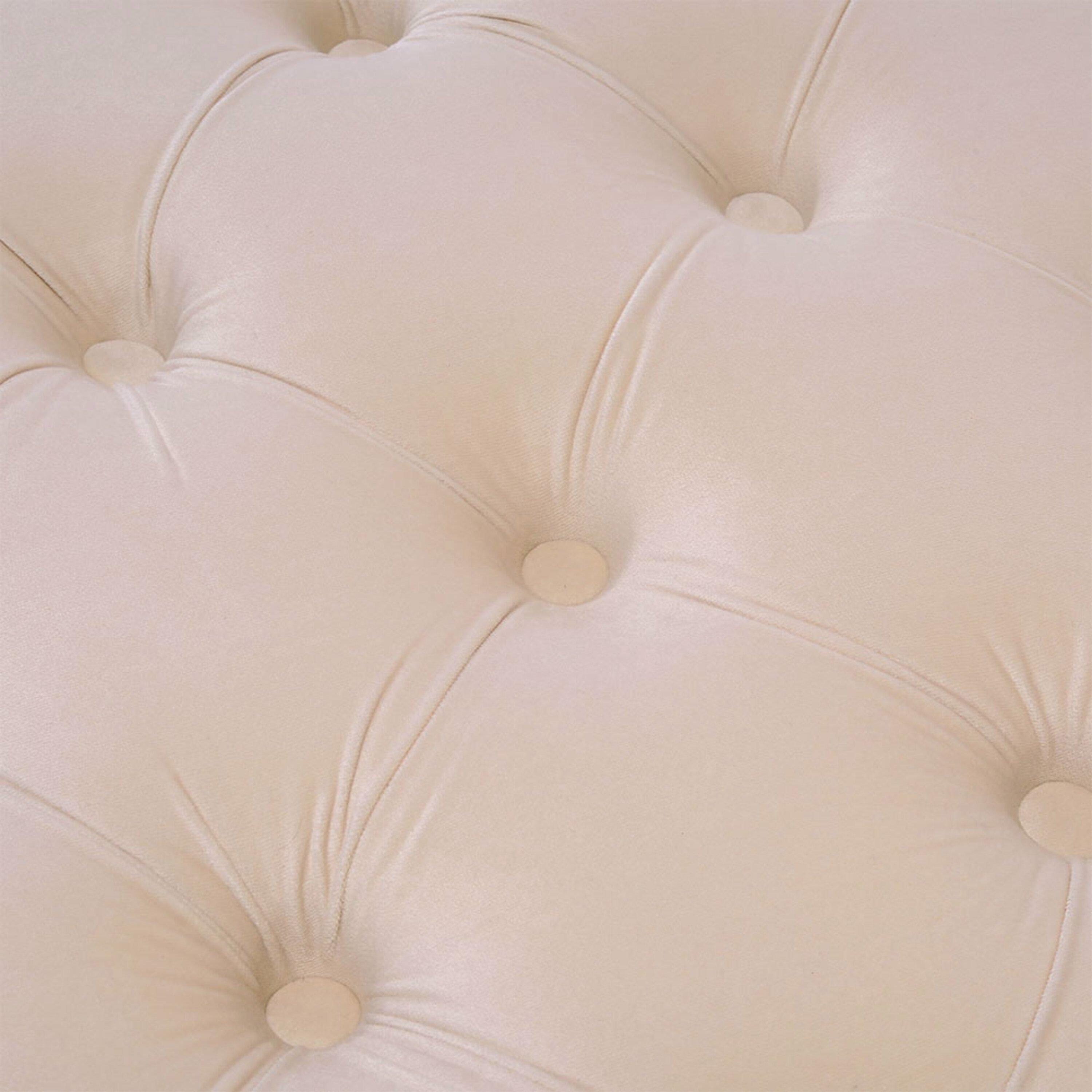 Beige - Kabinet UK - Velvet Rectangular Ottoman Footstoo Beige - 11