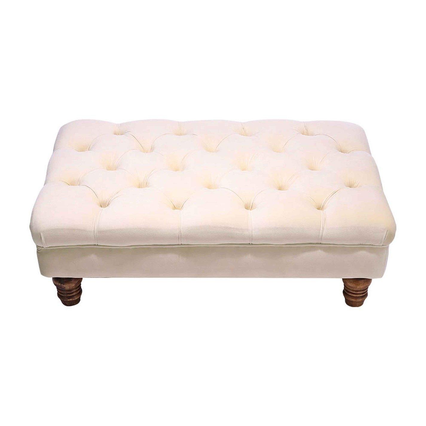 Beige - Kabinet UK - Velvet Rectangular Ottoman Footstoo Beige - 3