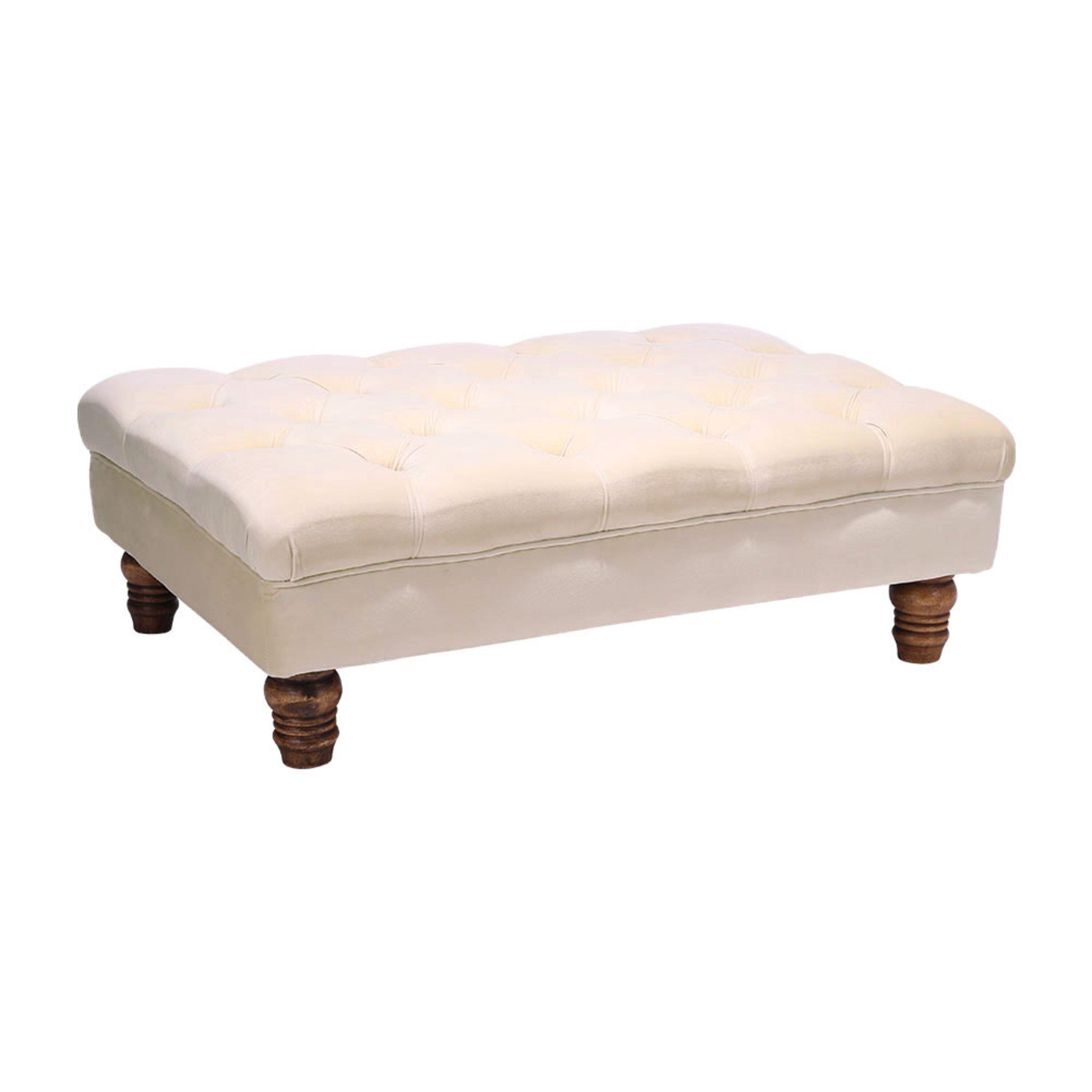 Beige - Kabinet UK - Velvet Rectangular Ottoman Footstoo Beige - 5
