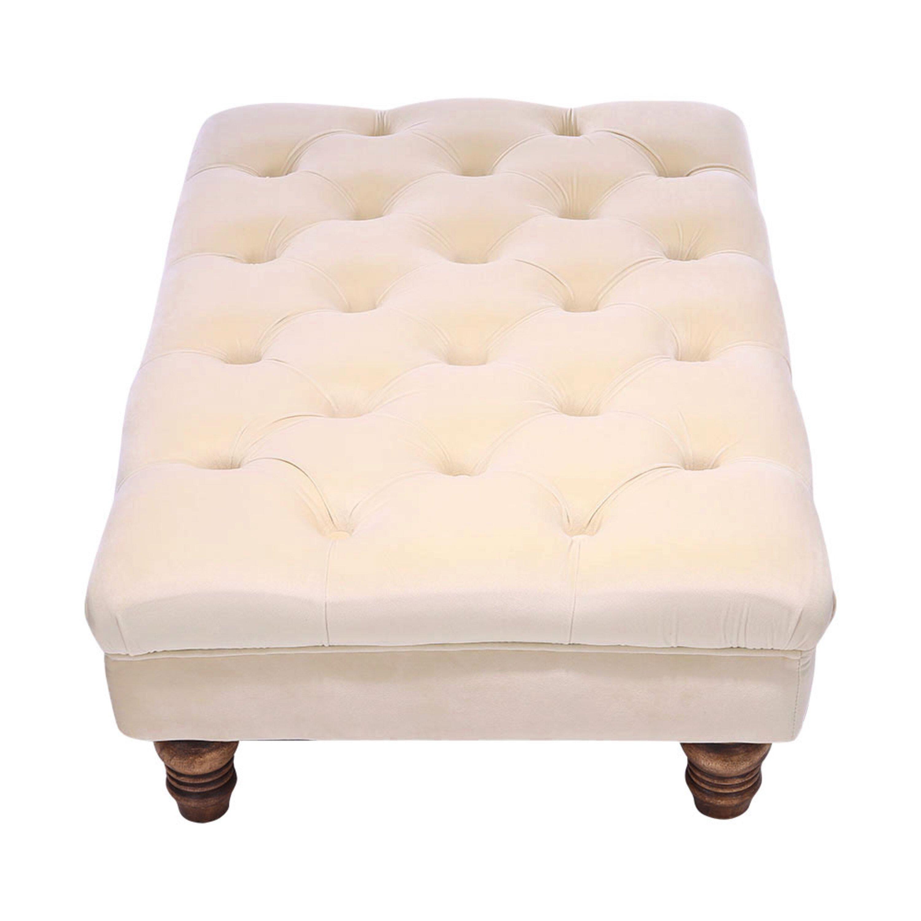 Beige - Kabinet UK - Velvet Rectangular Ottoman Footstoo Beige - 6
