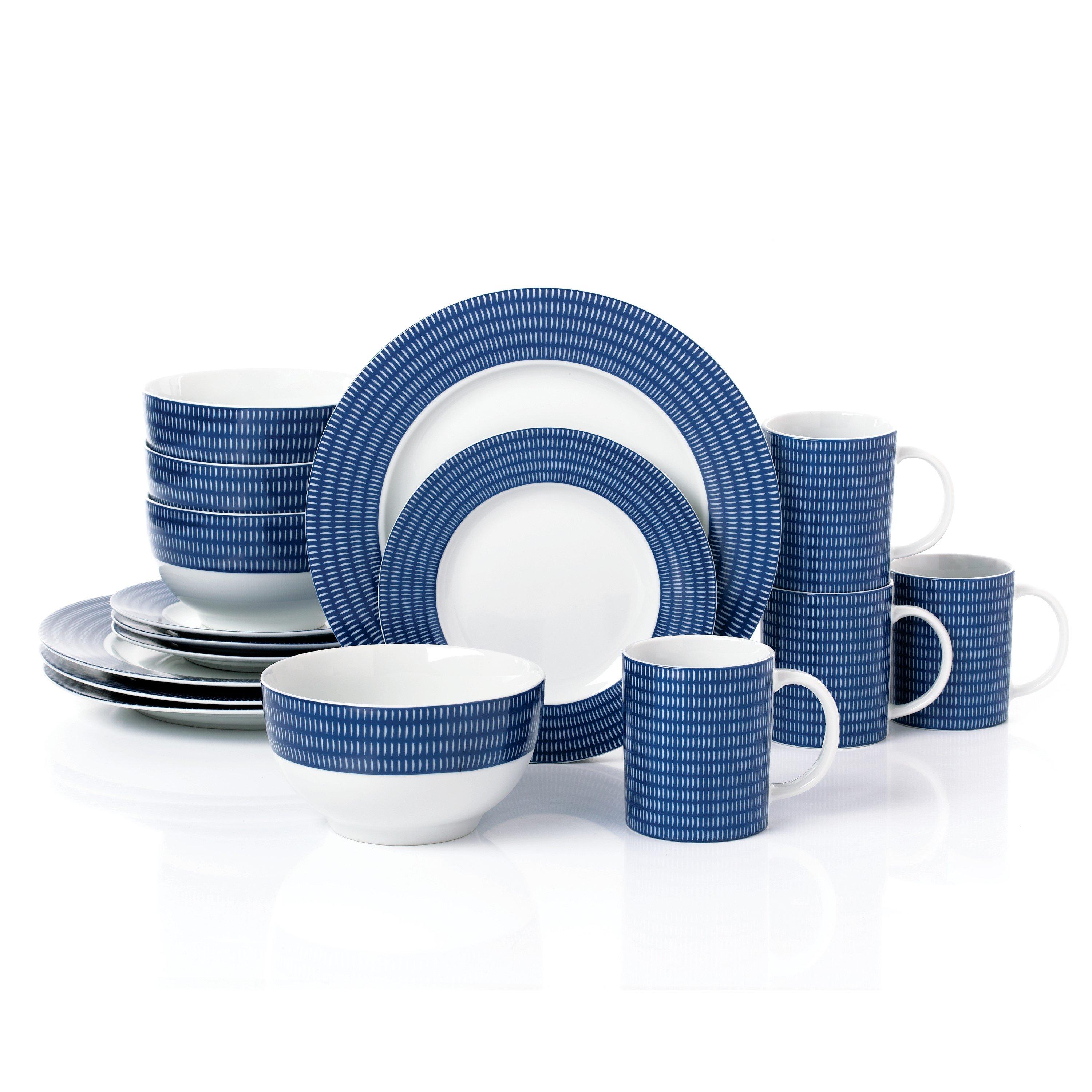 Multi - Waterside - 16pc Blue Linear Dinner Set - 1