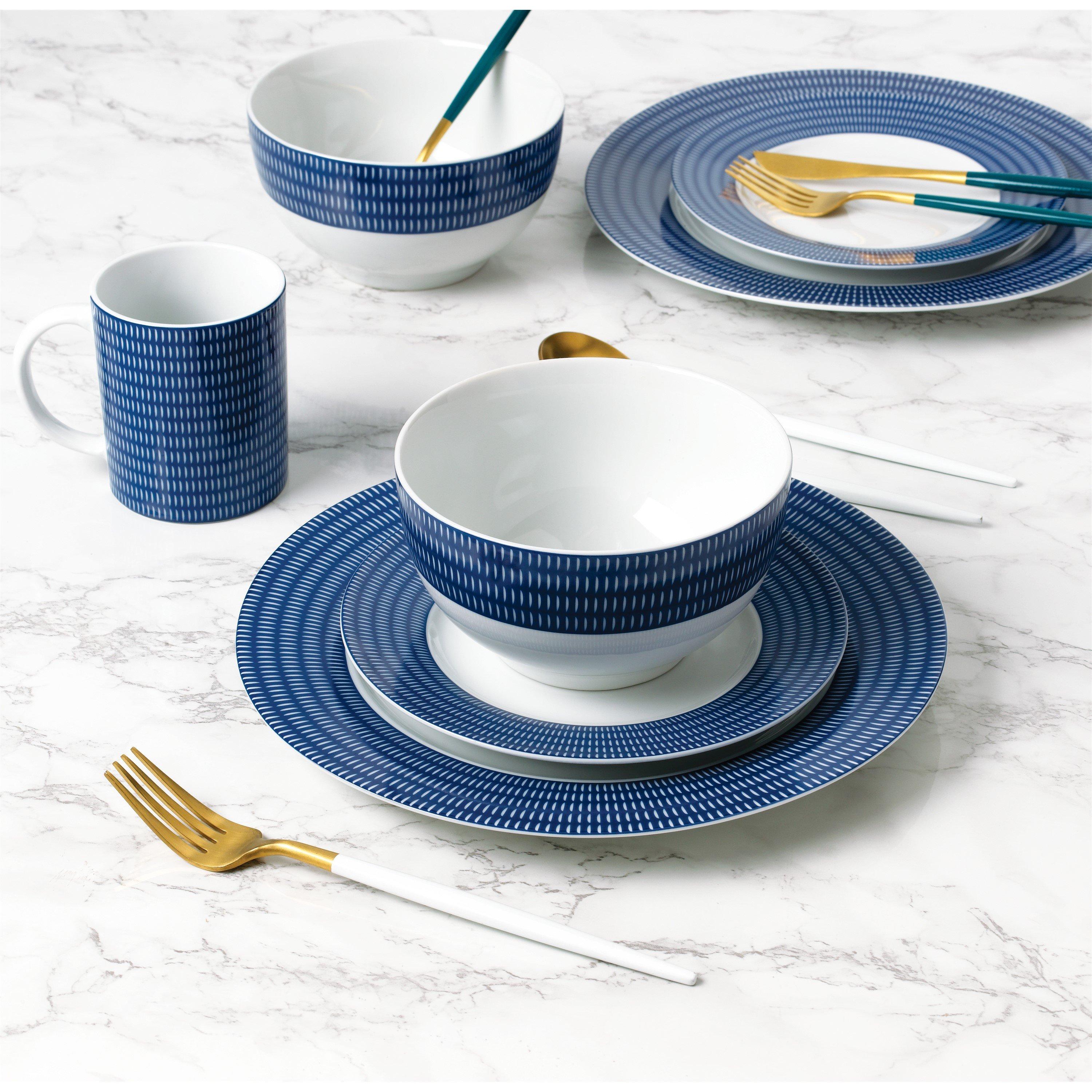 Multi - Waterside - 16pc Blue Linear Dinner Set - 2