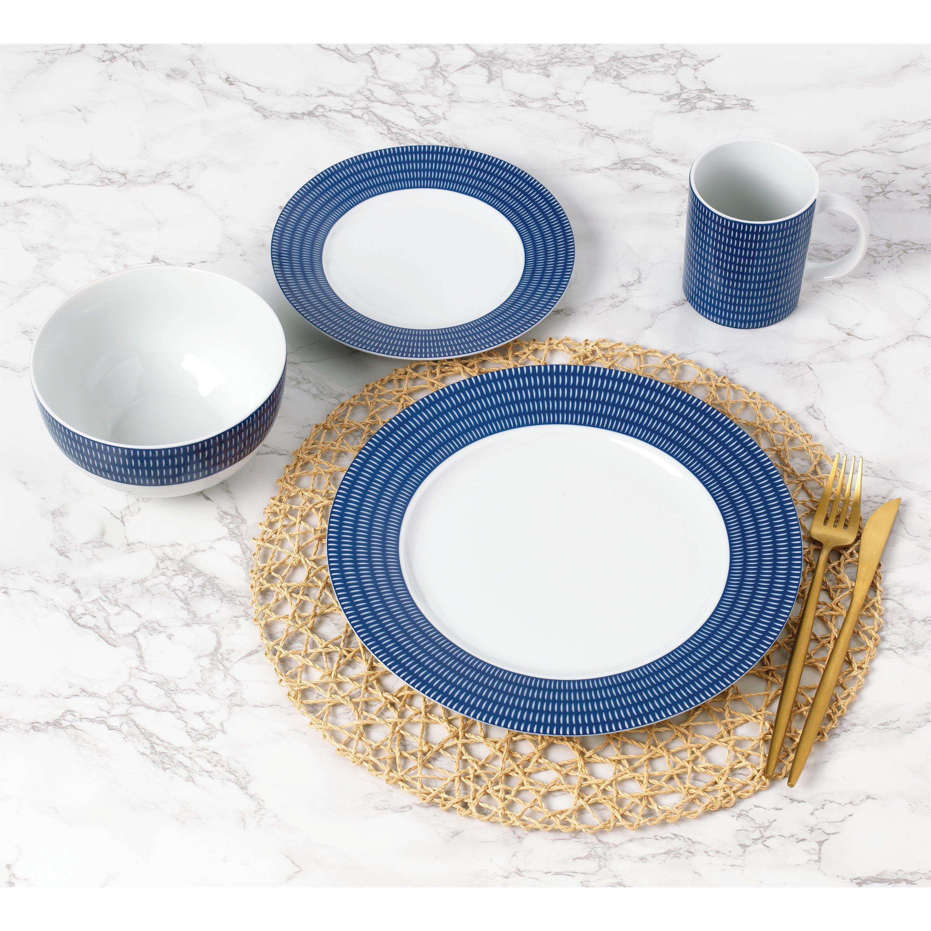 Multi - Waterside - 16pc Blue Linear Dinner Set - 3