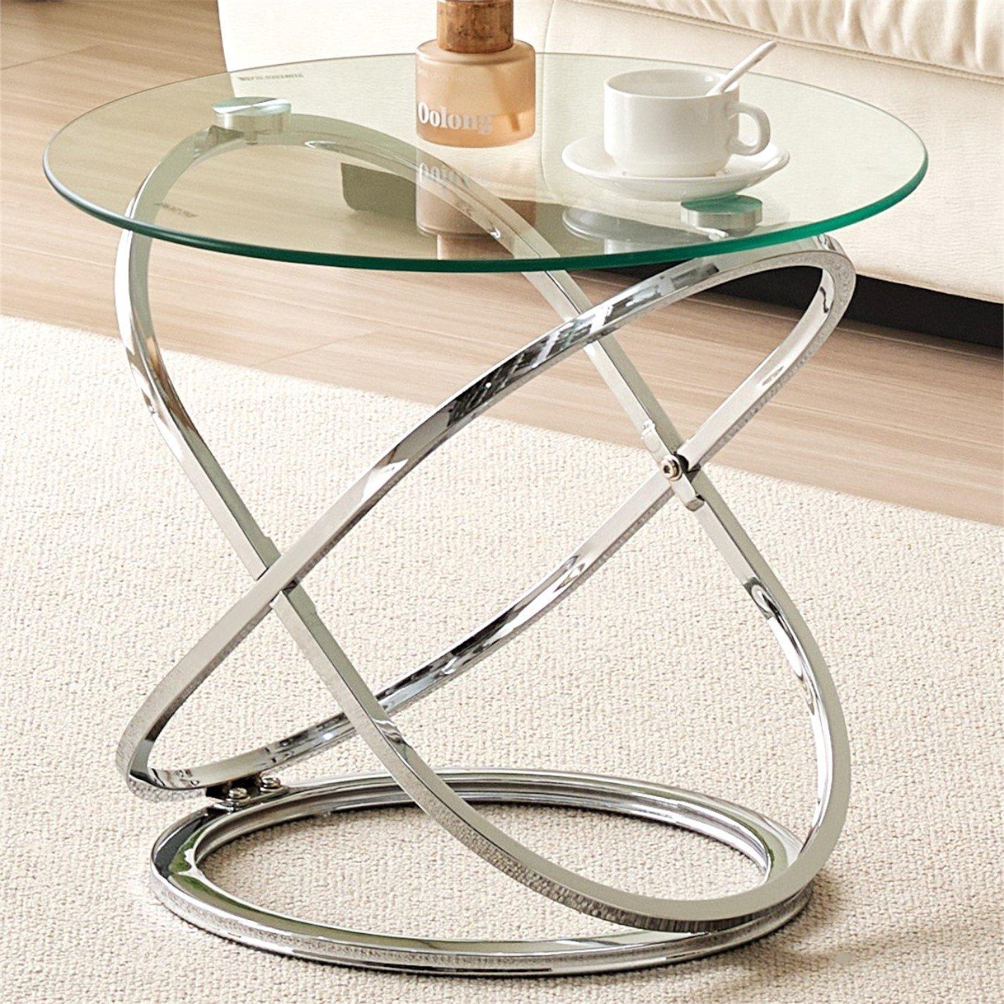Silver - Comfy Living - Round Abstract Lamp Table - 1