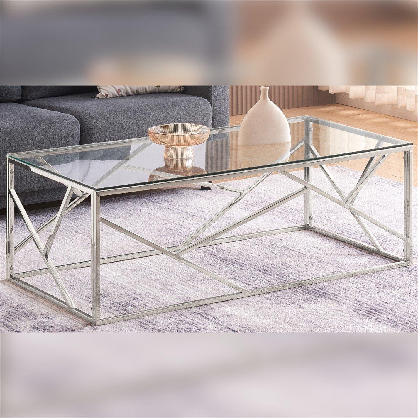 Silver - Comfy Living - Designer Metal Frame Coffee Table - 4