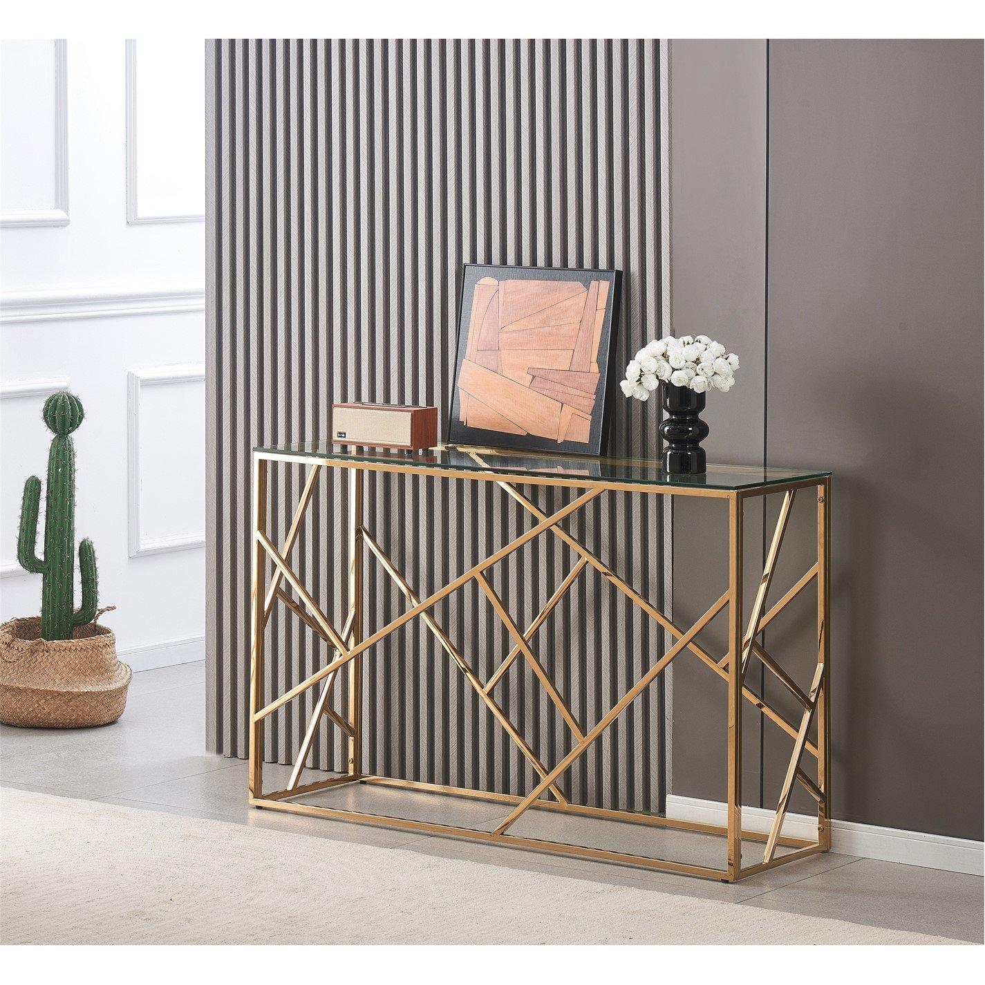 Gold - Comfy Living - Designer Metal Frame Console Table - 1
